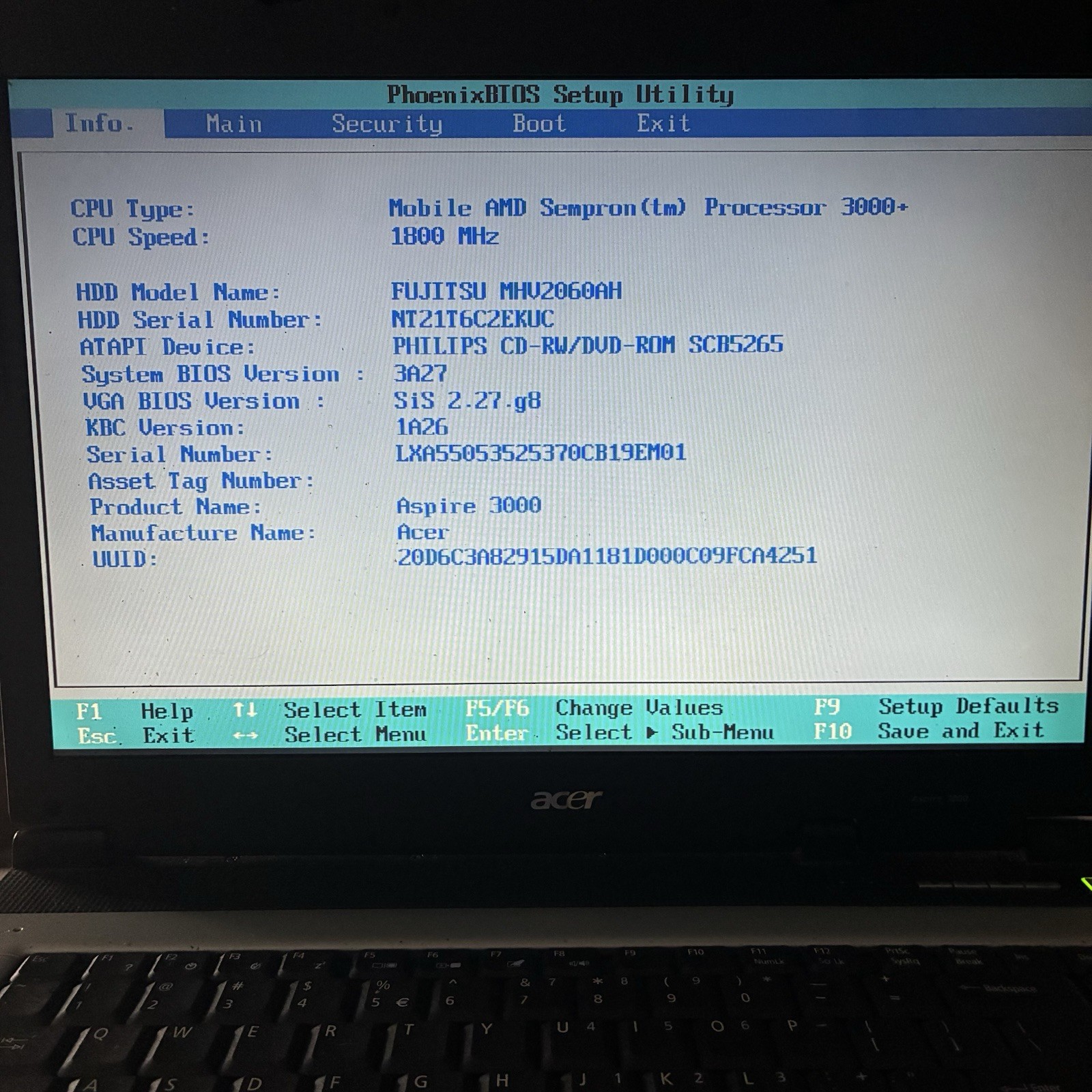 Acer Aspire 3003WLCi Laptop AMD Sempron 15.4” Win XP 60GB Working Batt Restored