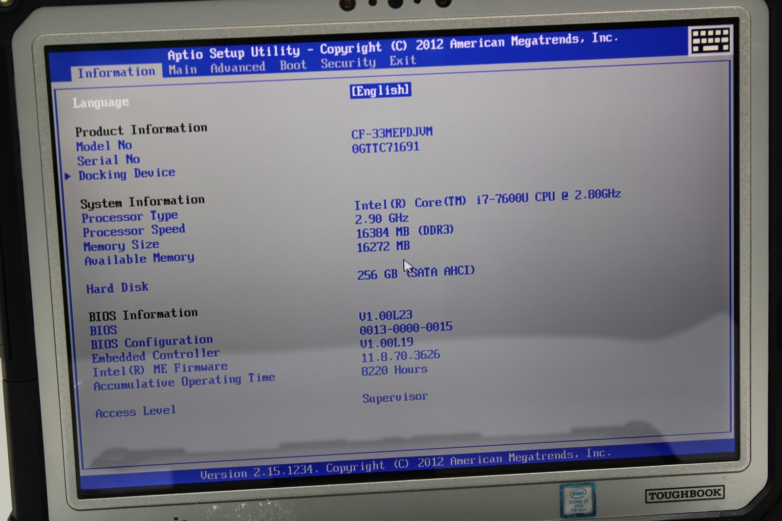 Panasonic ToughBook CF-33 4G LTE Touch _ i7-7600U _ 16GB / 256GB _ No OS