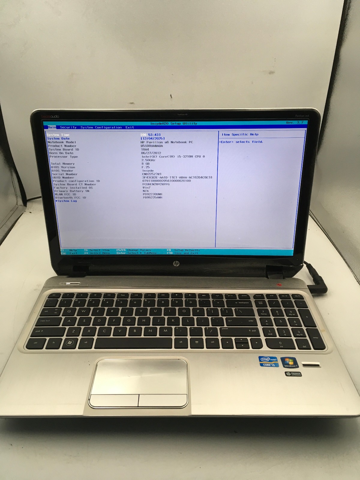HP PAVILION M6 1045DX – BOOTS TO BIOS – INTEL I5 3210M – 8GB RAM – READ DESC -BB