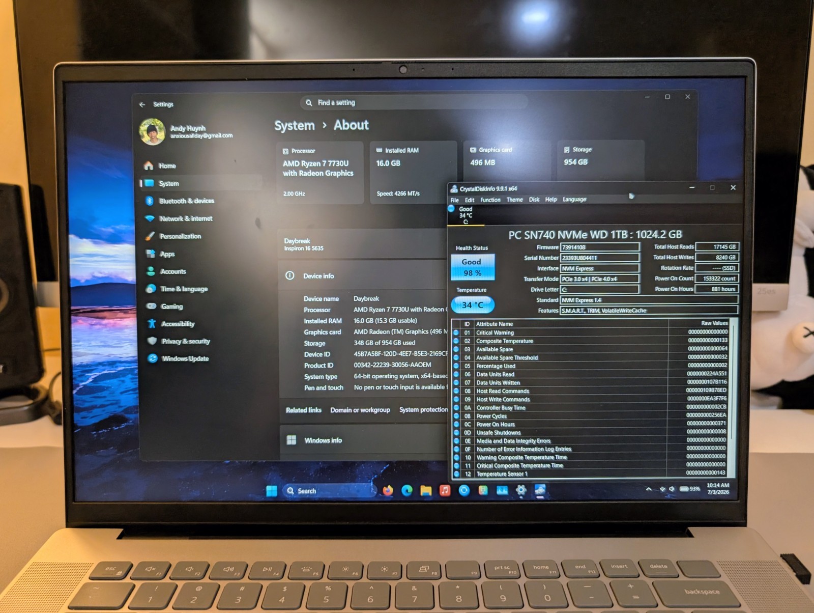 Dell Inspiron 16 5635 (Ryzen 7 7730U, 16GB, 1TB SSD, Windows 11 Home)