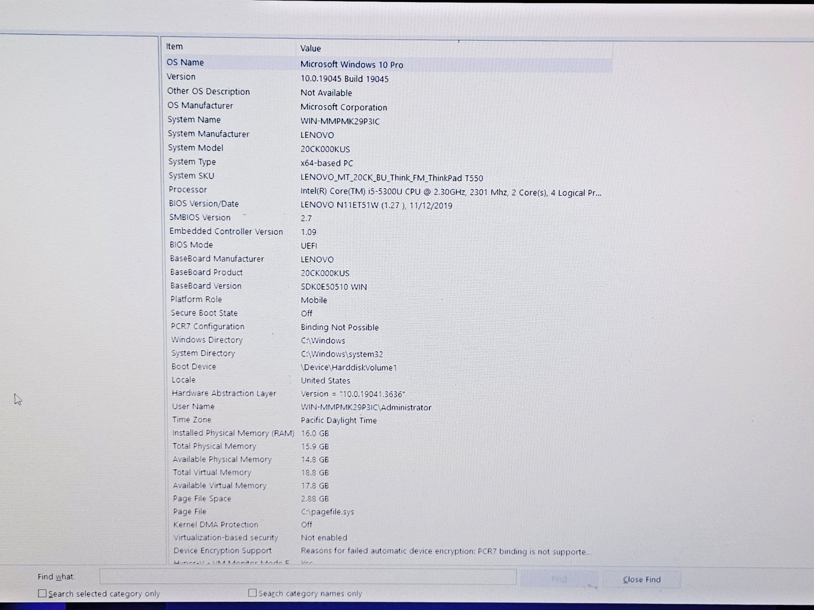 Lenovo Thinkpad T550 Core i5 2.3GHz (16 GB RAM, 256 GB SSD) Win 10