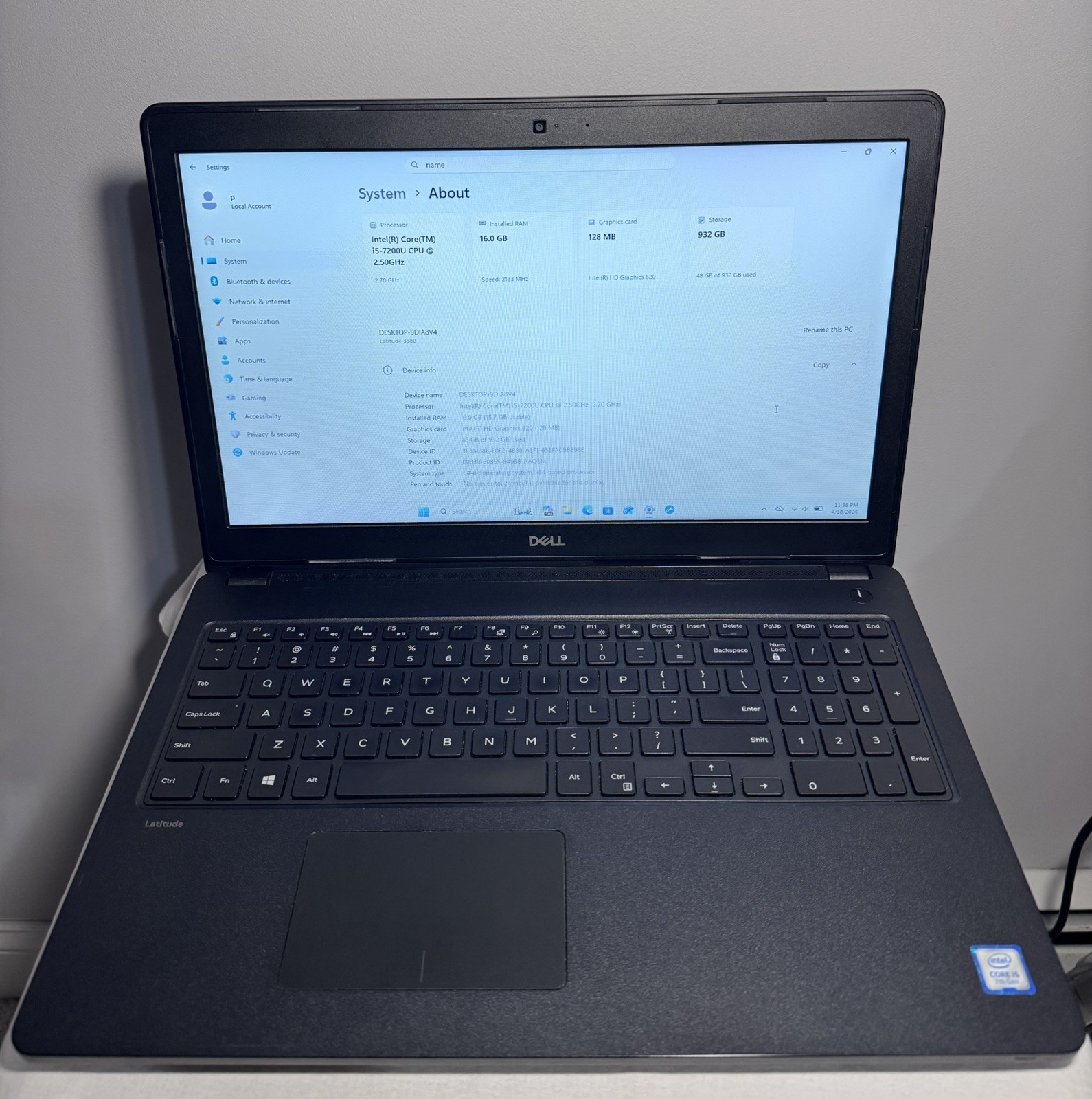 DELL Latitude 3580 i5 15.6″ 16GB RAM 1TB HDD WIN11P READ