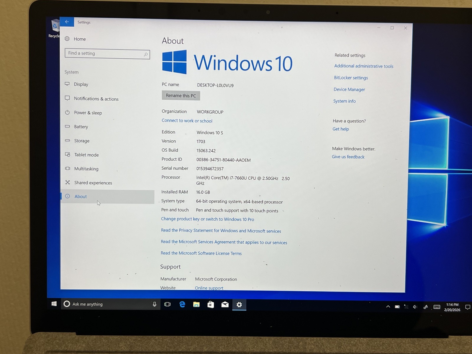 Microsoft Surface Laptop 2 (Intel Core i7-7660U, 16GB RAM, 512GB) Platinum – SEE