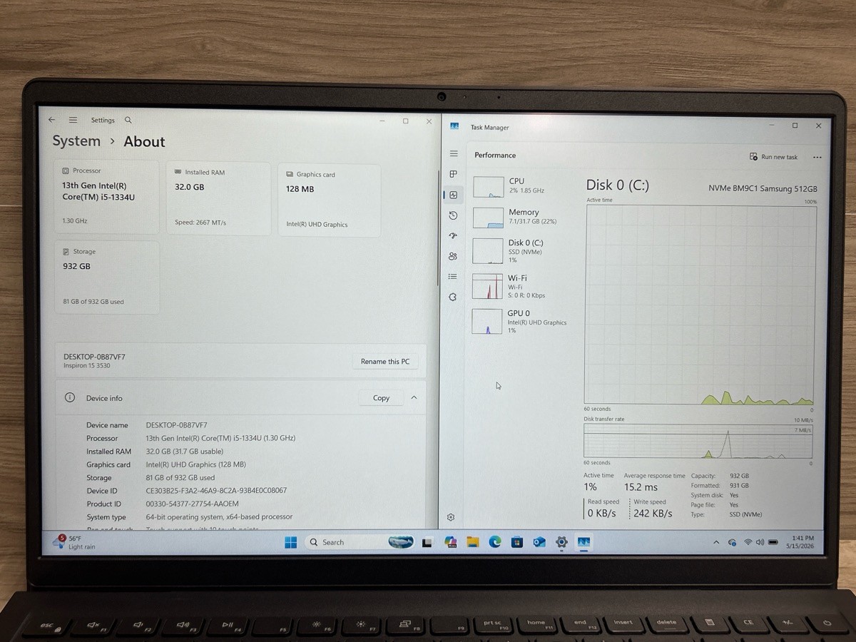 Dell Inspiron 15 3530 i5 32GB RAM 1TB SSD Win 11 Pro (PO1024513)