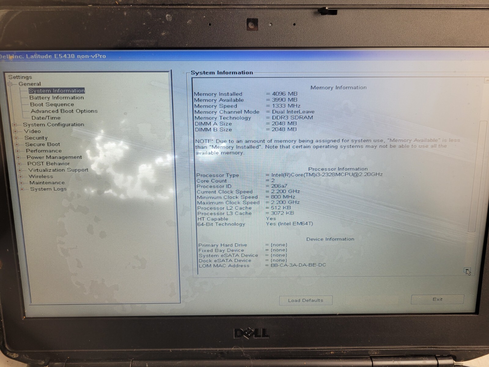 Dell Latitude E5430 w/i3-2328M, 4GB RAM, 14″ Laptop for Parts #1380
