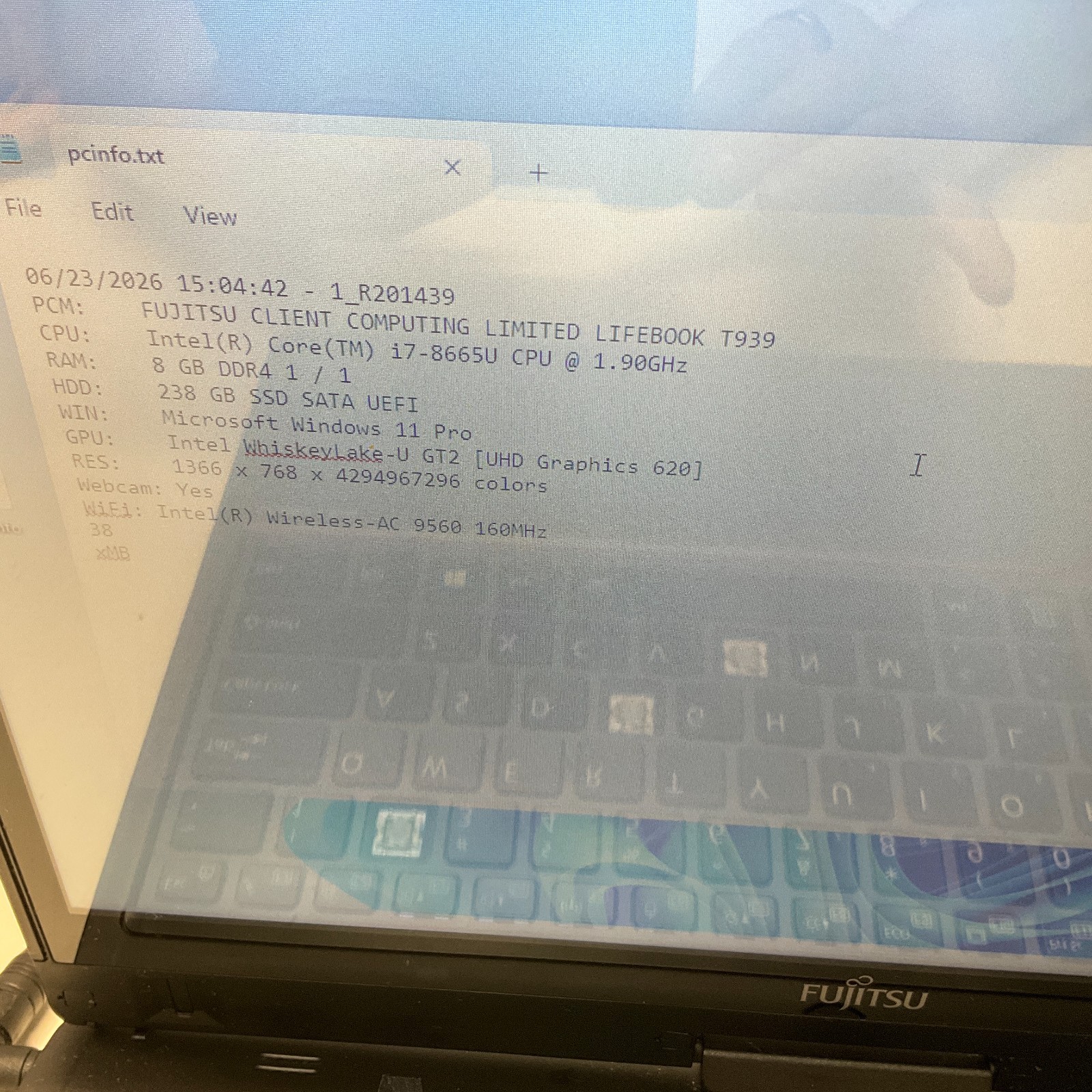 Fujitsu Lifebook T939 Laptop Intel Core i7-8665U @ 1.90 GHz 8GB 256GB SSD READ