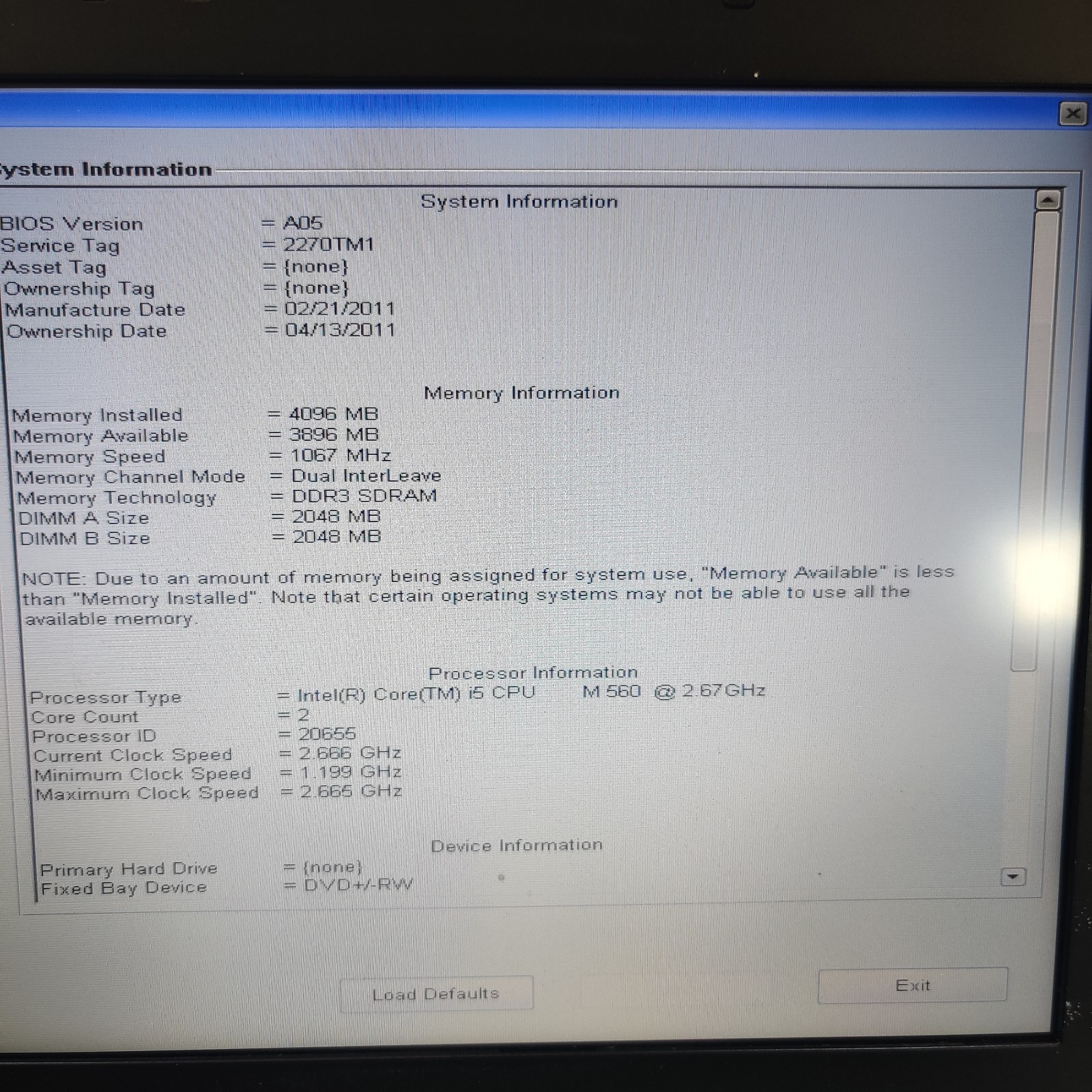 Dell Latitude E4310 Intel i5-M520 2.4GHz 4 GB NO HDD/OS/AC ADAPTER/BATTERY *Read