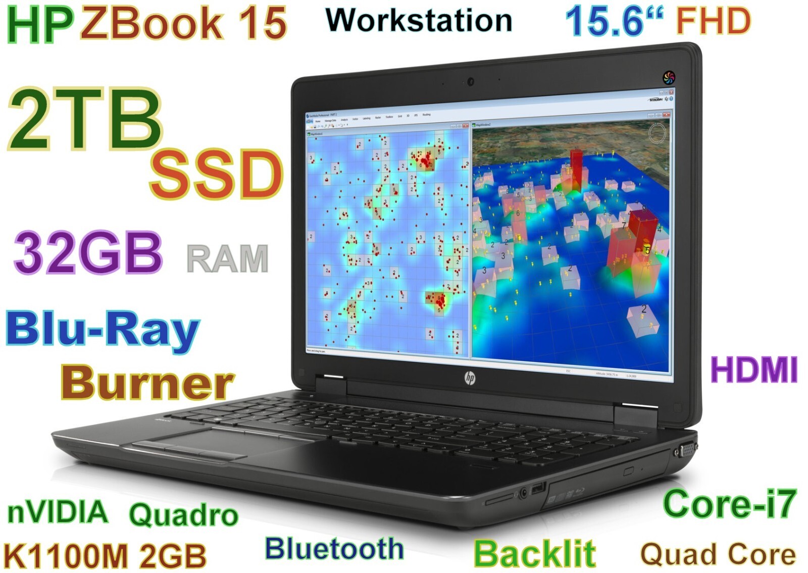 3D-Design HP ZBook 15 i7-QUAD (2TB SSD) Blu-Ray Burner 32GB 15.6″ nVIDIA K1100M