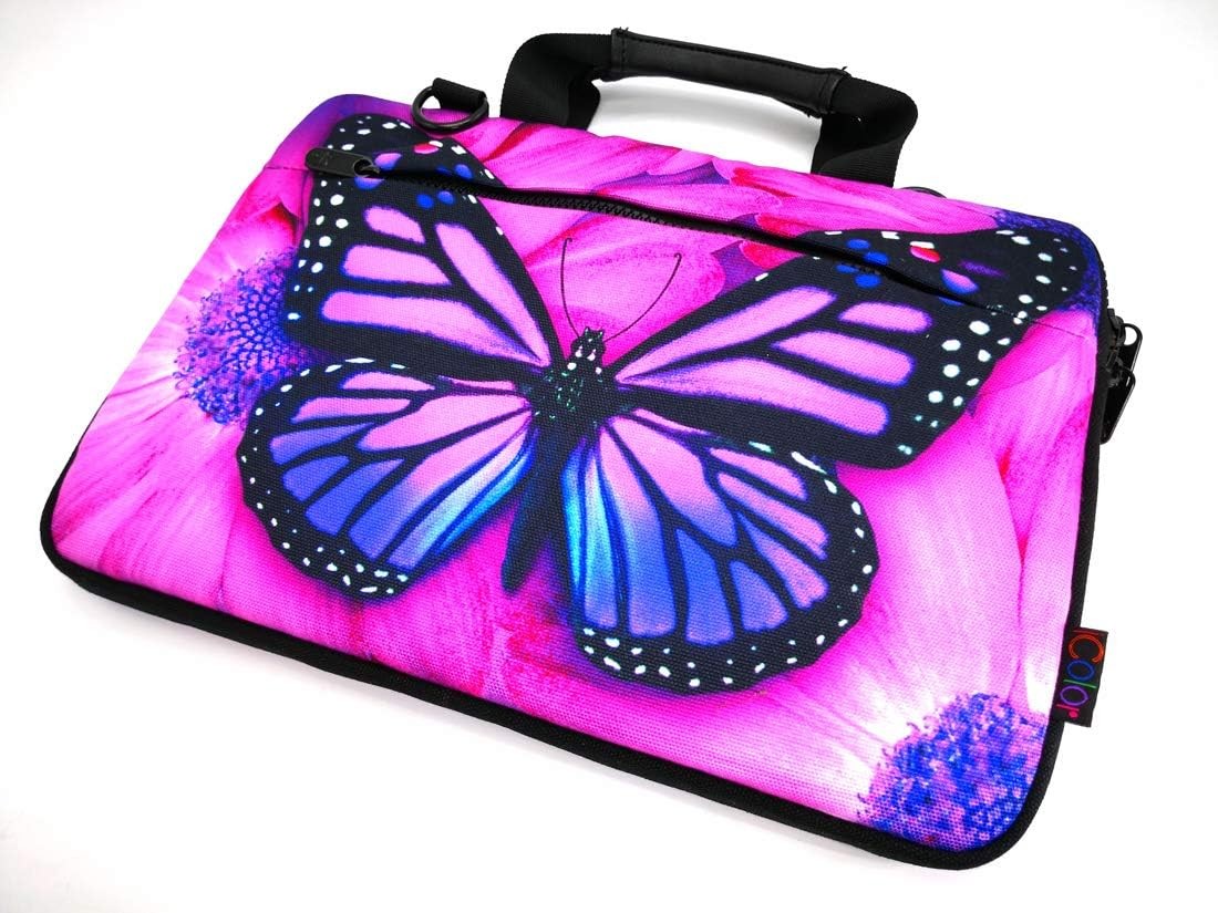 14.5 15 15.6 Inches Canvas Laptop Shoulder Bag Case, Purple Butterfly Messenger
