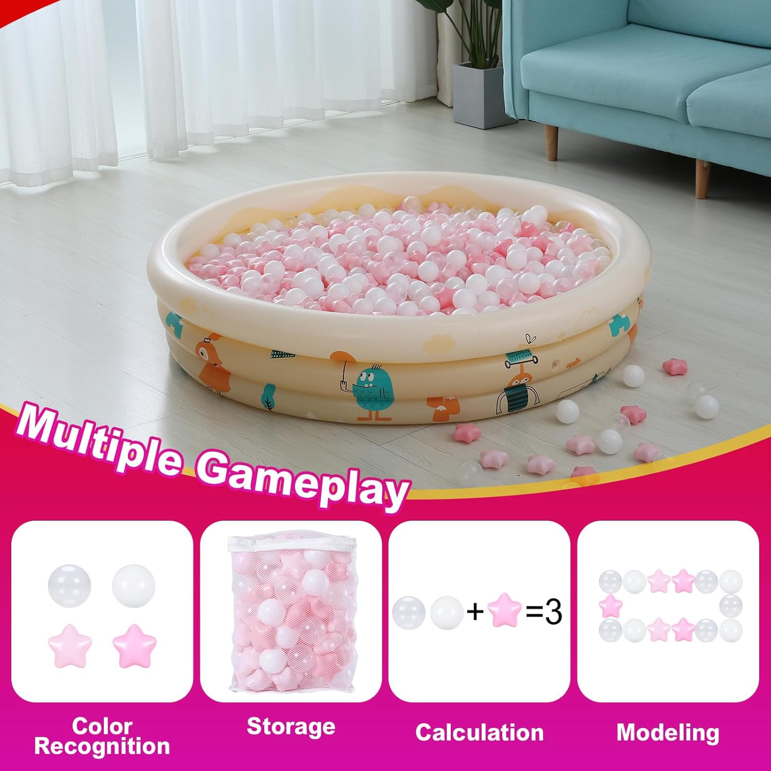 Ball Pit Balls 50 100 200 500, Star Shapes for Babies Kids Playpen Plastic Balls