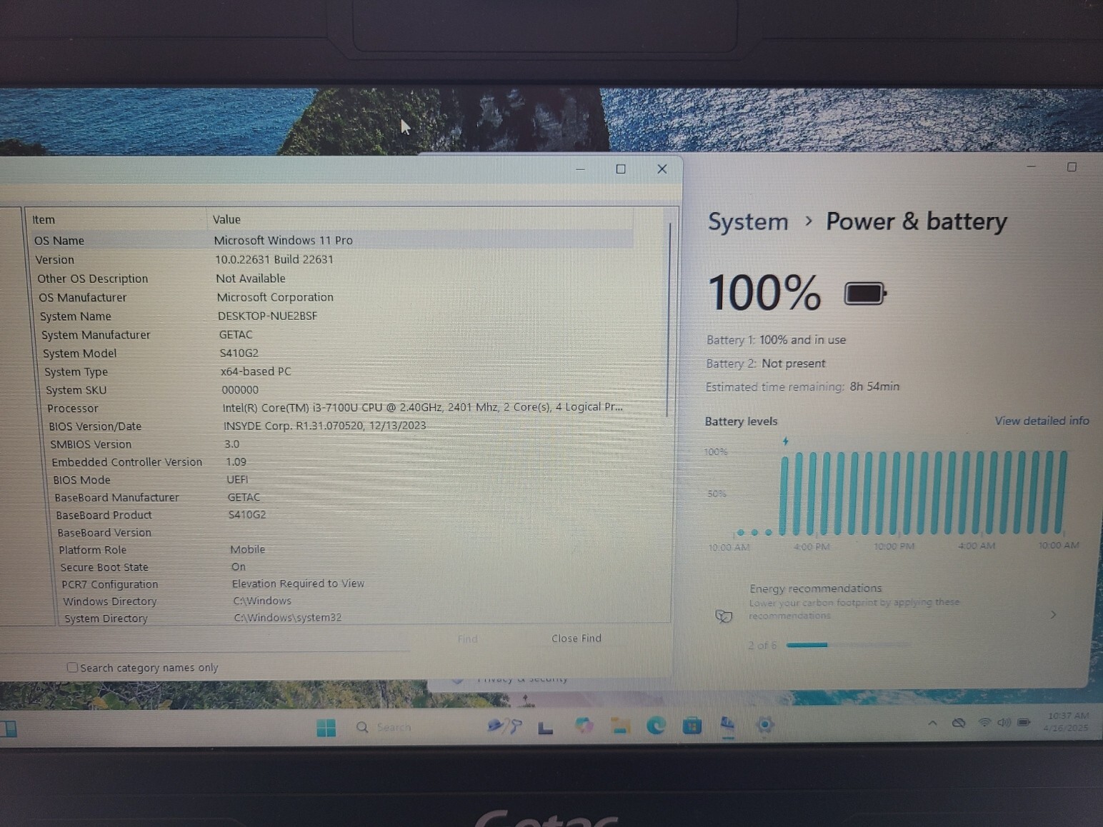 GETAC S410 G2 Rugged Toughbook i3-7100U 2.40GHz 256GB SSD 4GB ram Win 11 Pro – 3