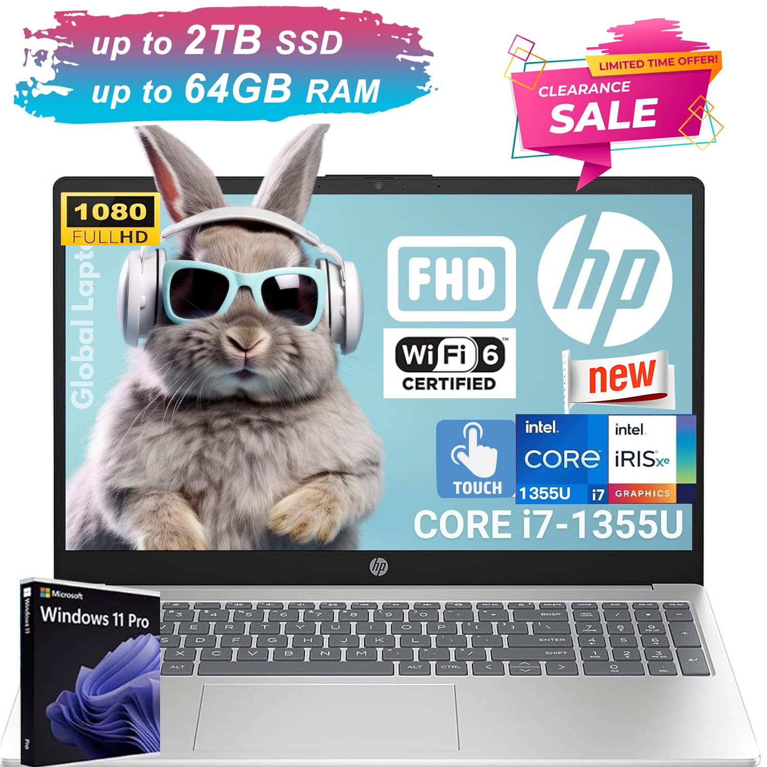HP Laptop 15.6″ FHD Touchscreen 10 core Intel Core i7 UpTo 64GB RAM 4TB Win Pro
