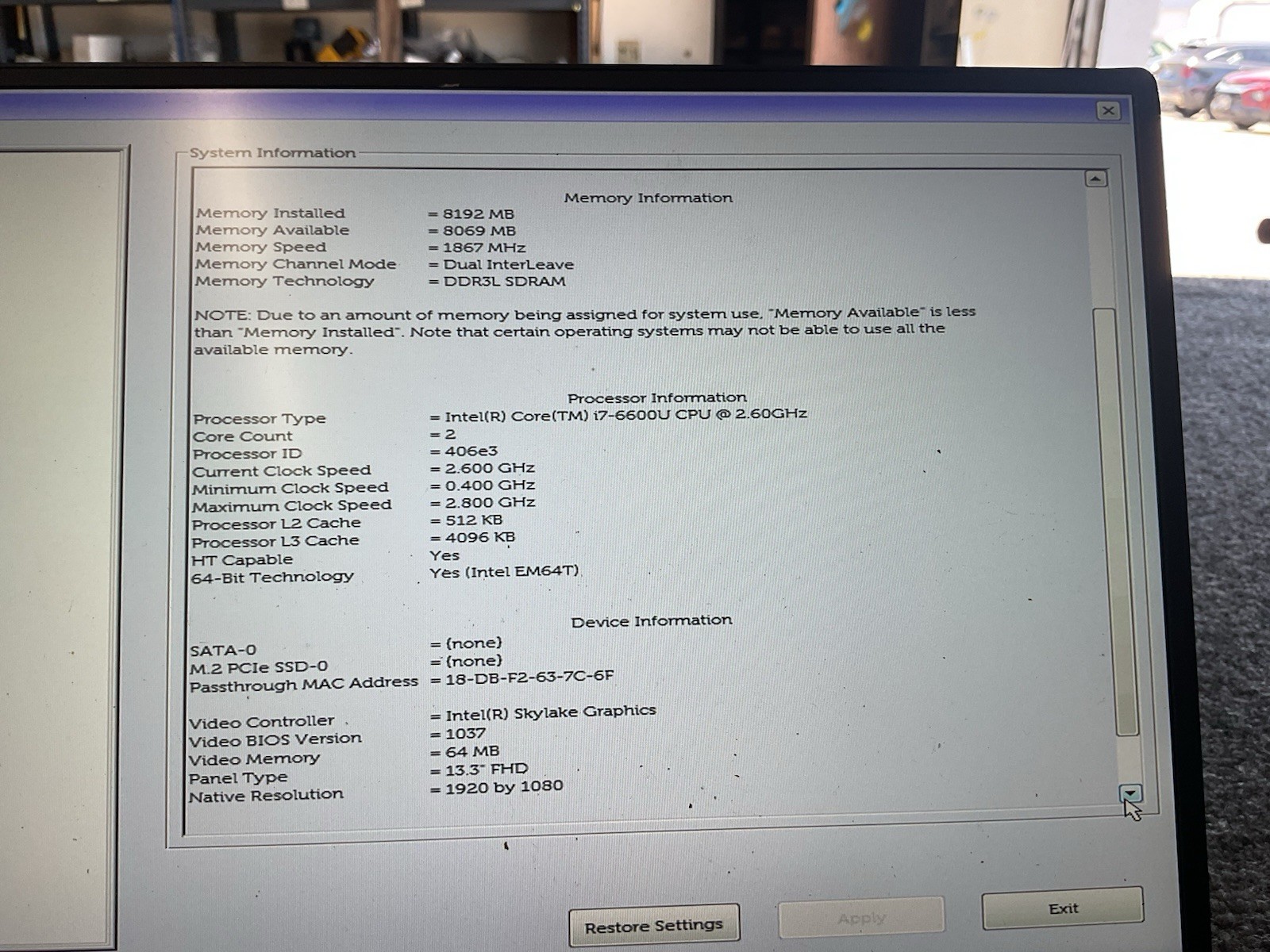 Dell XPS 13 9350 i7-6600U 8GB Ram Excellent Battery Health Laptop NO hard drive