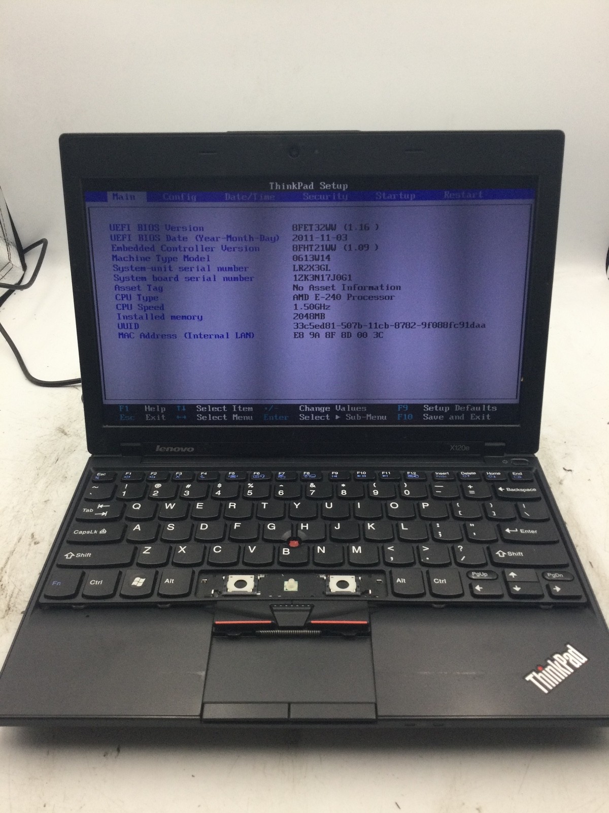 LENOVO THINKPAD X120e – AMD E-240 – 2GB RAM – BOOTS TO BIOS -READ DESCRIPTION-BB