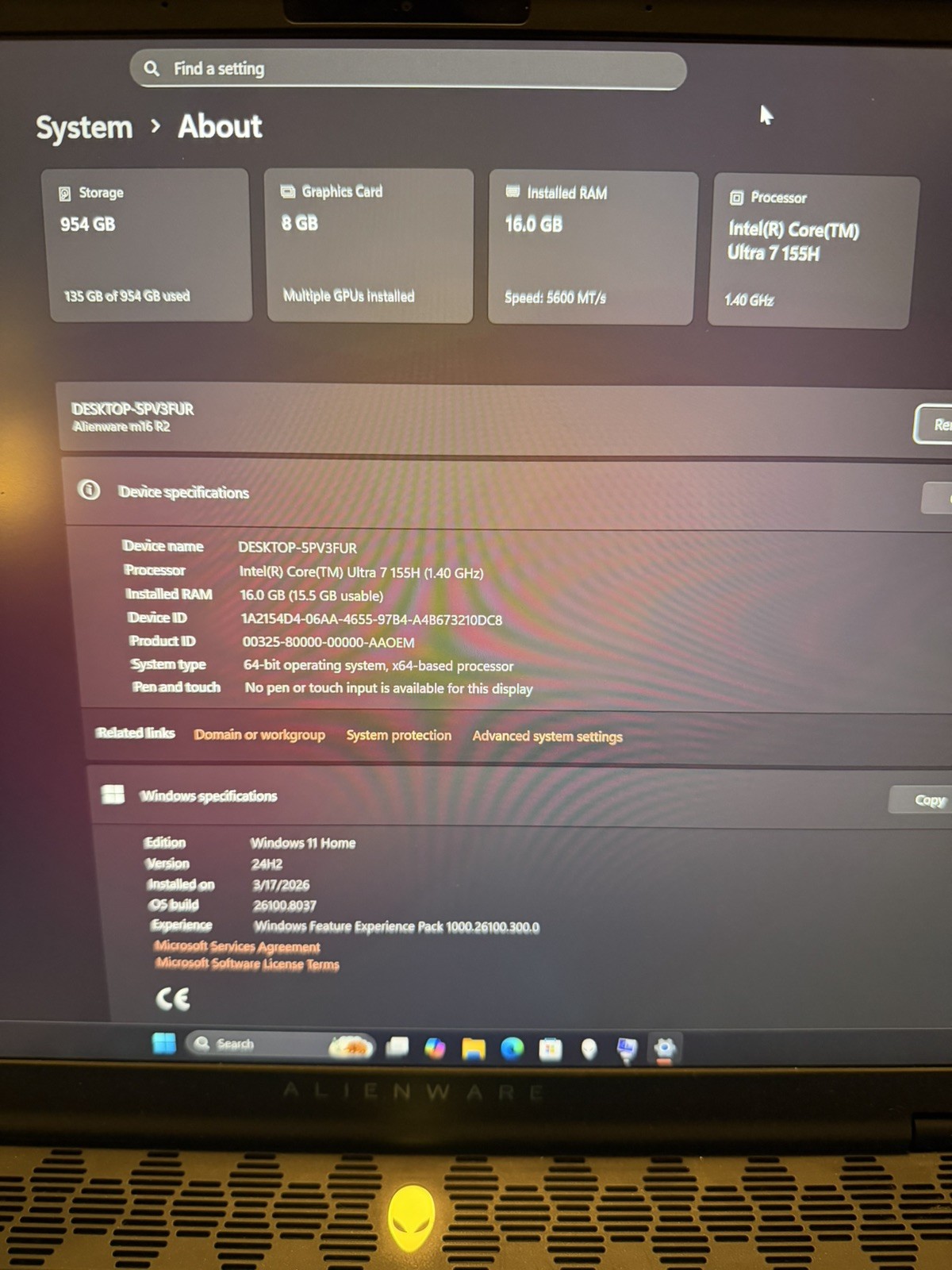 Dell Alienware M16 R2 Ultra 7 155H WQXGA GeForce RTX 4070 16GB 1TB SSD Win-11