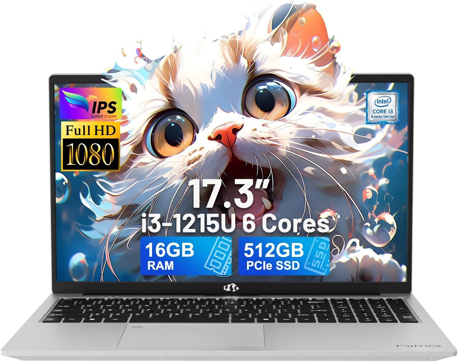 NIMO 17.3 FHD Business Laptop 16GB RAM 512GB SSD Intel 6 Cores i3-1215U 4.45GHz