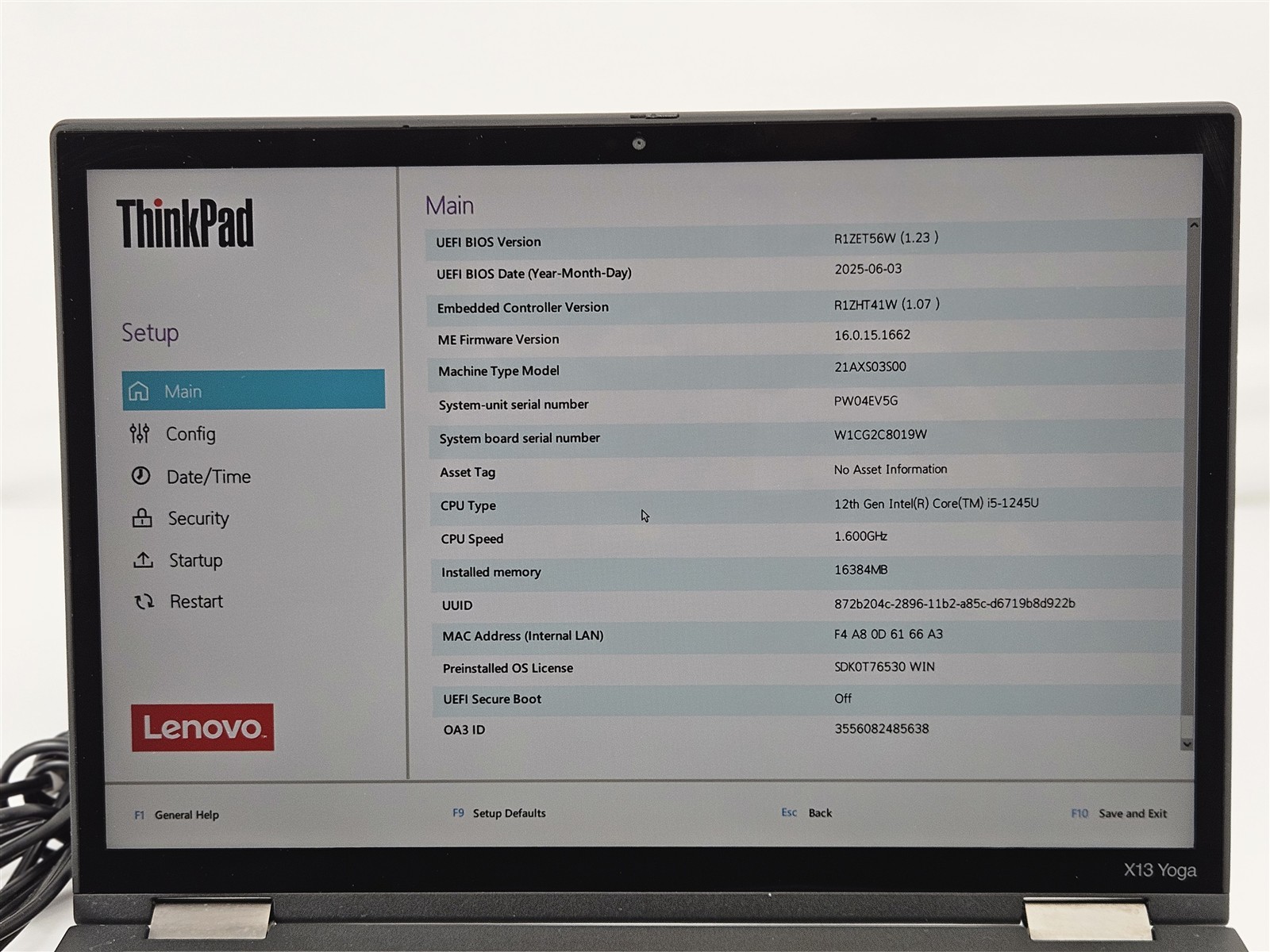 Lenovo 13.3″ ThinkPad X13 Yoga Gen 3 Intel Core i5-1245U 16GB 56GB SSD Win11