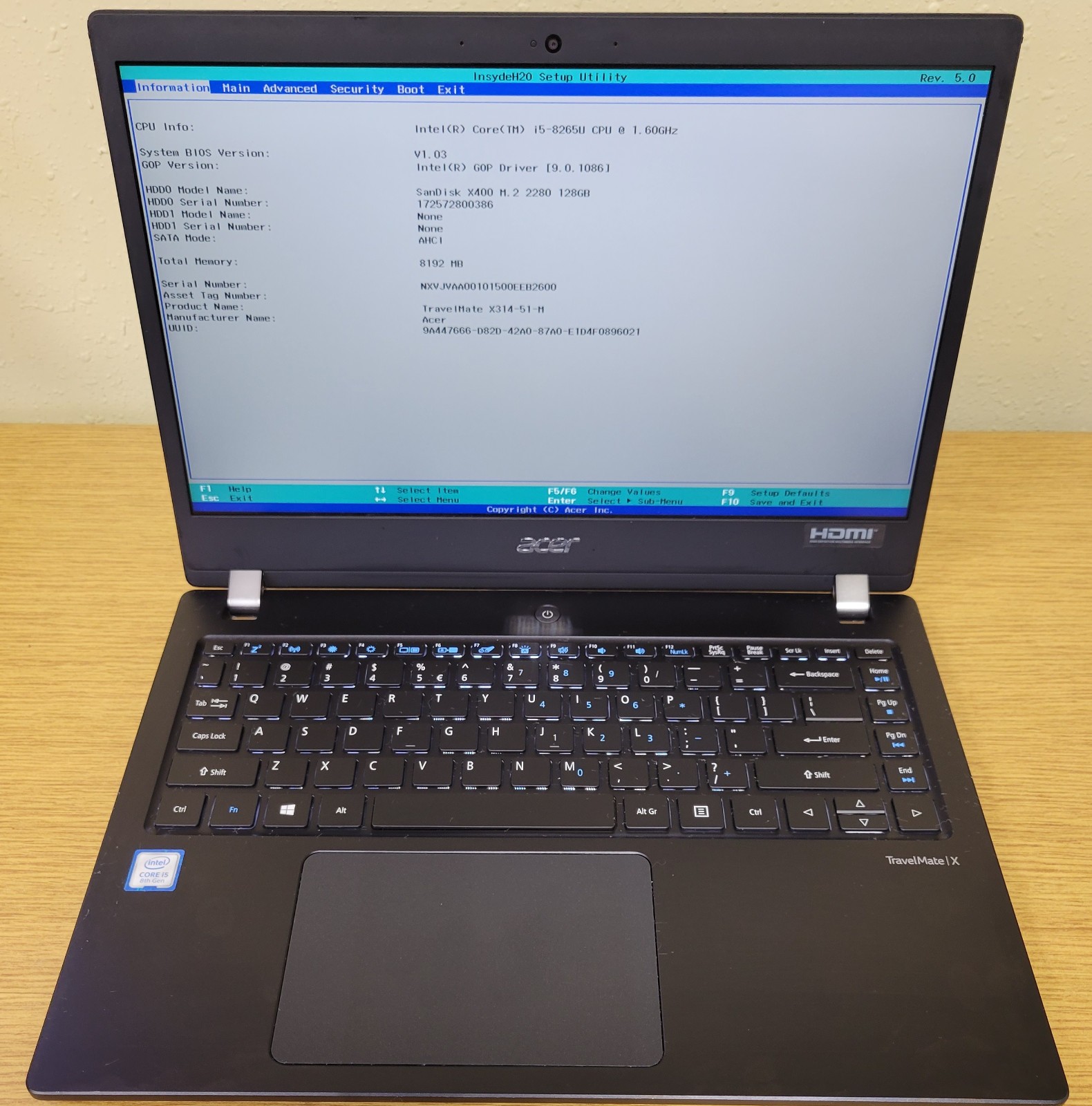 Acer TravelMate X314-51-M i5-8265U 1.60GHz 8GB DDR4 128GB SSD No OS