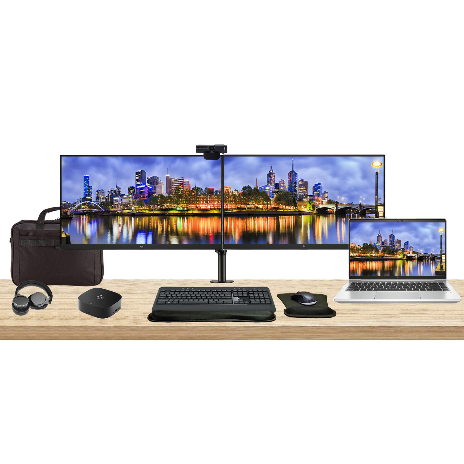 HP EliteBook 645 G10 14″ Ryzen 5, Notebook with 2 x EliteDisplay E24 24″ Monitor