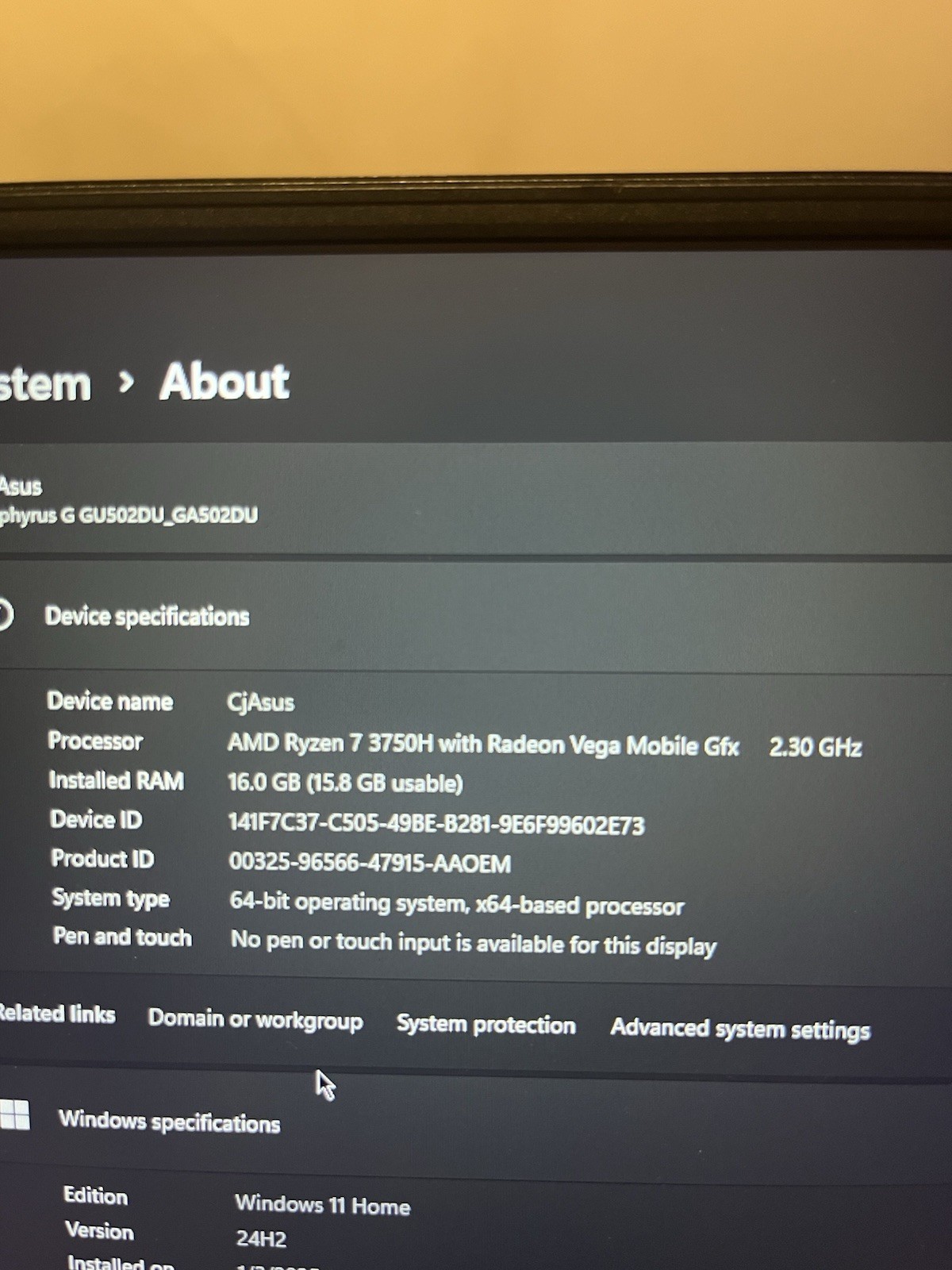 Asus ROG Zephyrus G GU502DU Ryzen 7 3750H 2.3GHz 16GB RAM 512 GB SSD GTX 1660 Ti