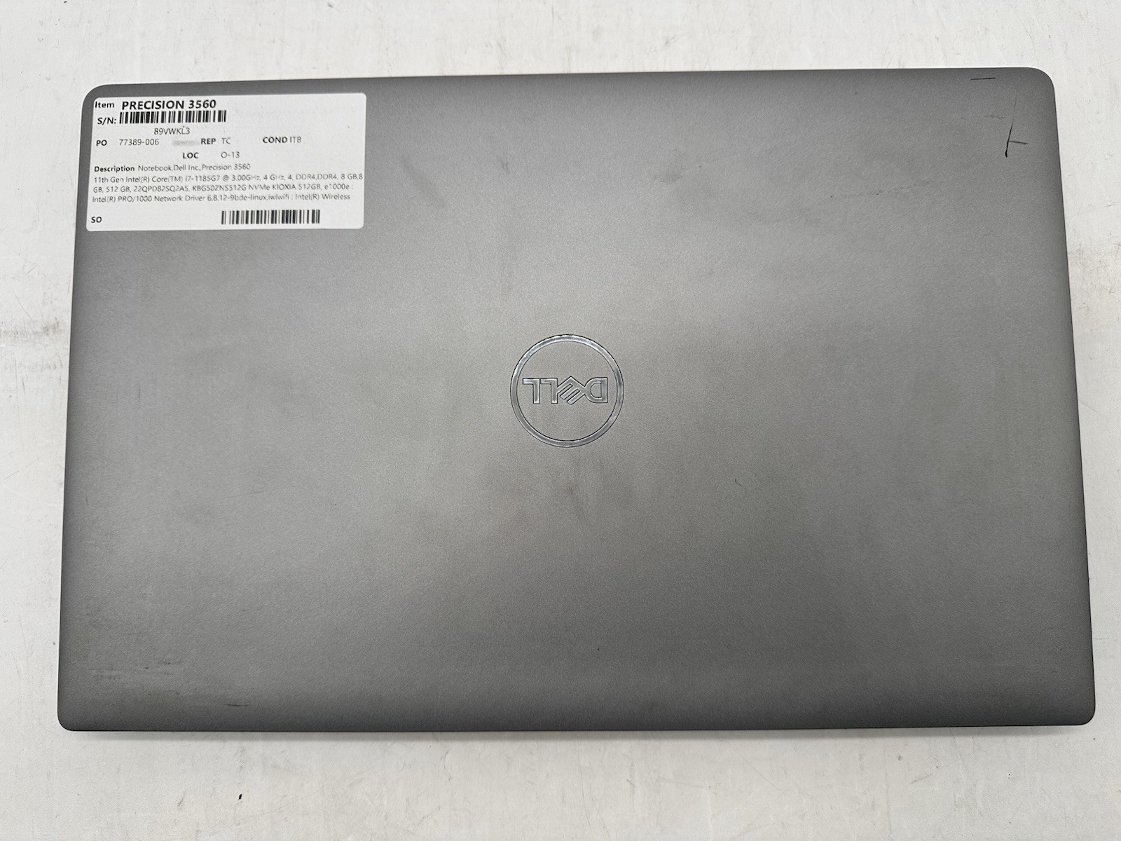 Dell Precision 3560, i7-1185G7, @ 3.00GHz, 16GB RAM, 512GB NVMe-No OS/Charger