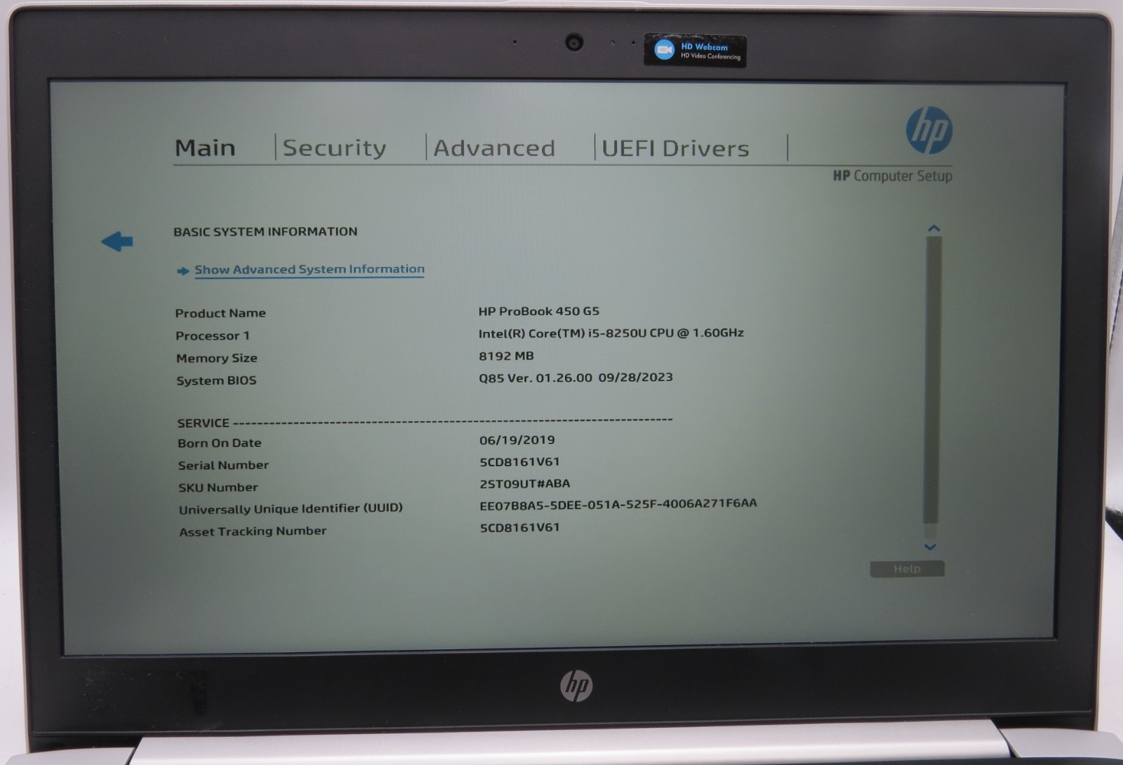 HP ProBook 450 G5/15.0″ i5-8250U @1.60GHz/8GB RAM/No Storage/No OS *READ*