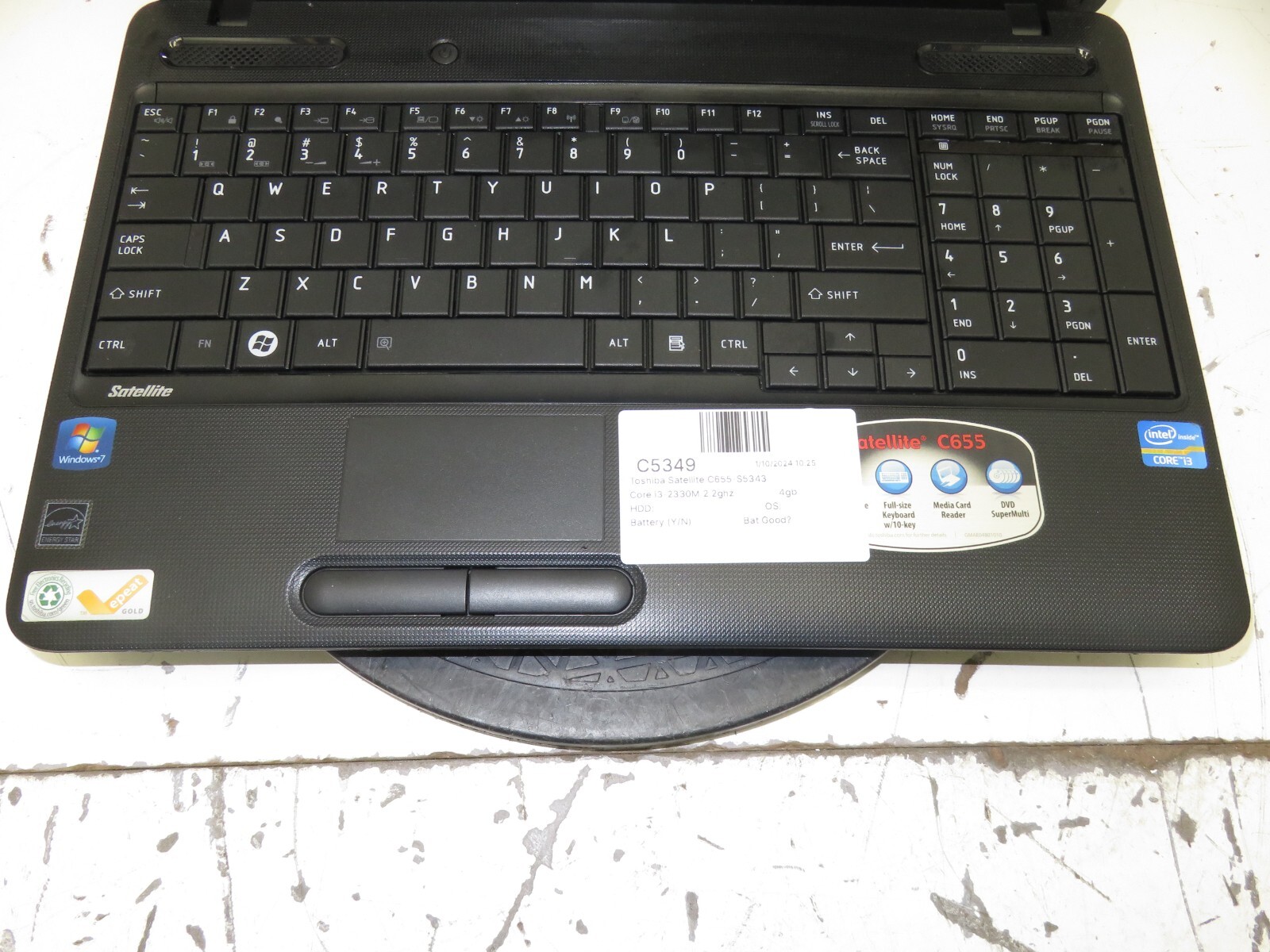 Toshiba Satellite C655-S5343 Laptop Intel Core i3-2330M 4GB Ram No HDD/ Battery