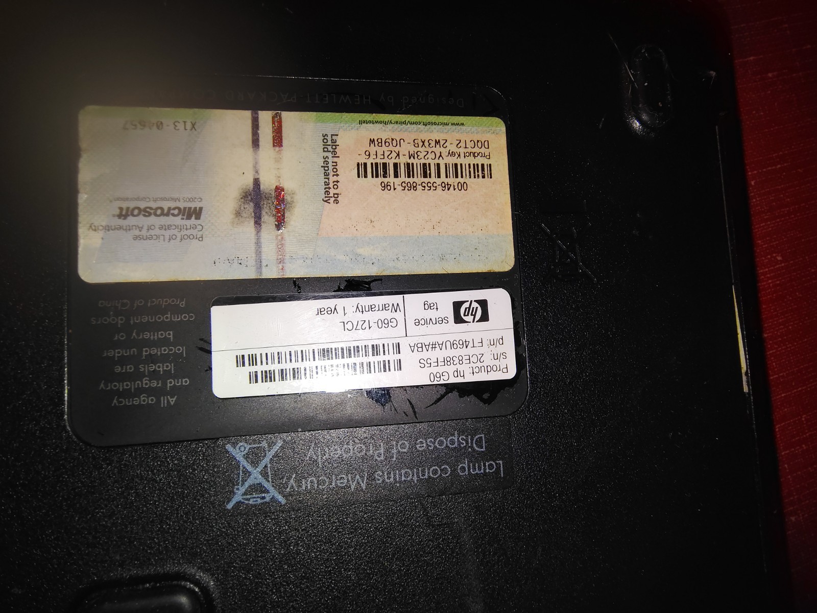 HP G60 Laptop For Parts Works But Bad screen