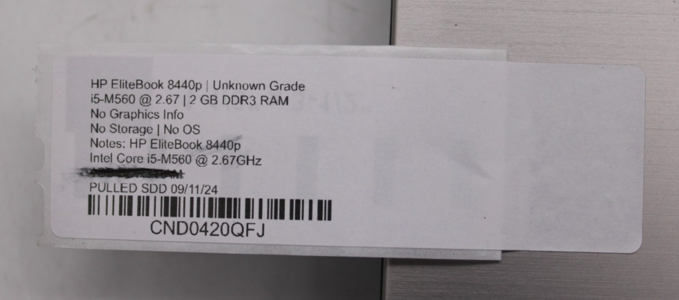 HP Elitebook 8440p 14″ i5-M560 2GB RAM NO STORAGE/OS *PARTS/REPAIR*