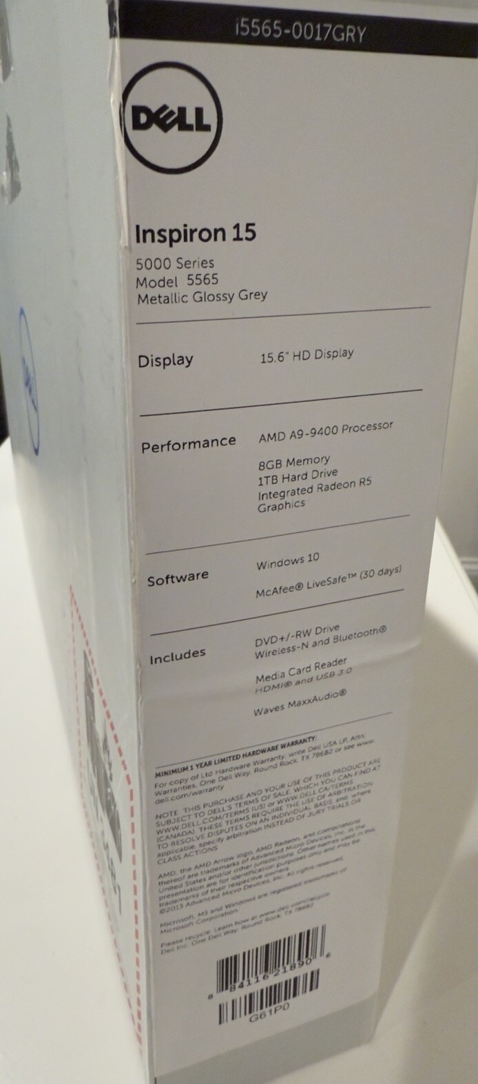 Dell Inspiron 5565 AMD A9 7th Gen. Dell Adapter 45W. No RAM, No HDD See Pictures