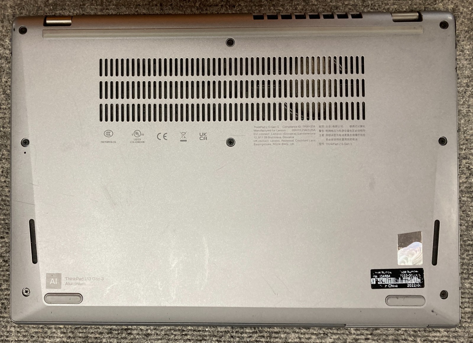 Lenovo ThinkPad L13 Gen 3 14″ Laptop i5-1235U 16GB RAM 256GB NVMe, As Is