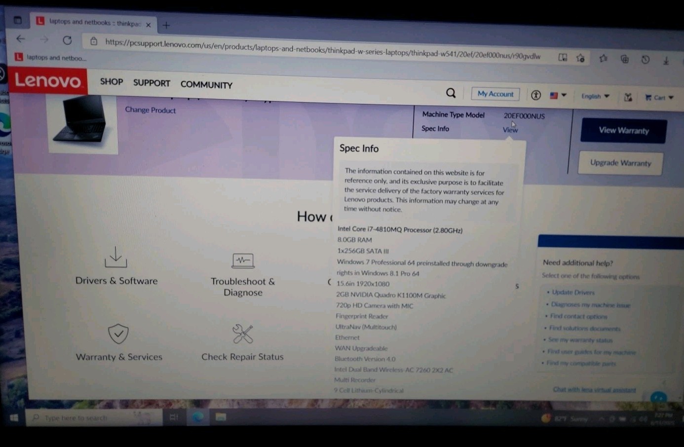 Lenovo Thinkpad TPW541 20ef000nus