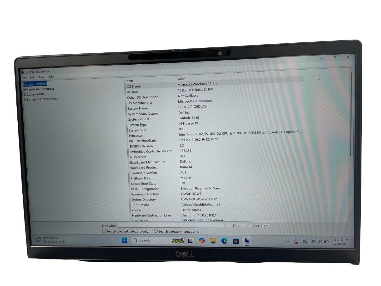 Dell Latitude 7410 14″ i5-10310U 1.70GHz 4 Cores 16GB RAM 256GB NVMe Win. 11 Pro