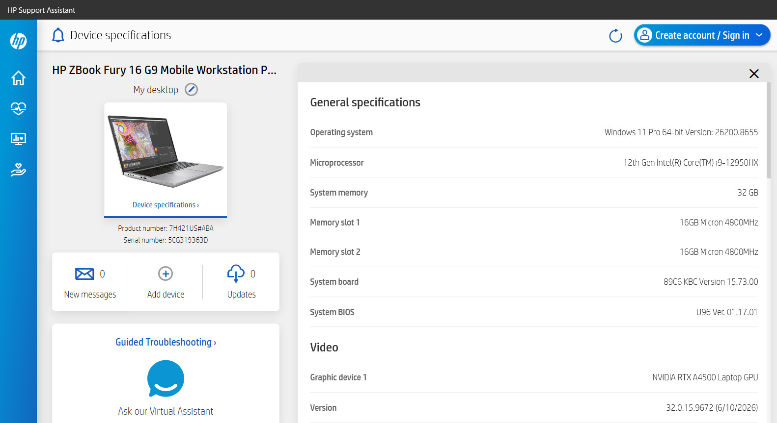 HP ZBook Fury 16 G9 – 16″ FHD+, i9 12950HX, RTX A4500 16GB, 32GB RAM, 1TB SSD