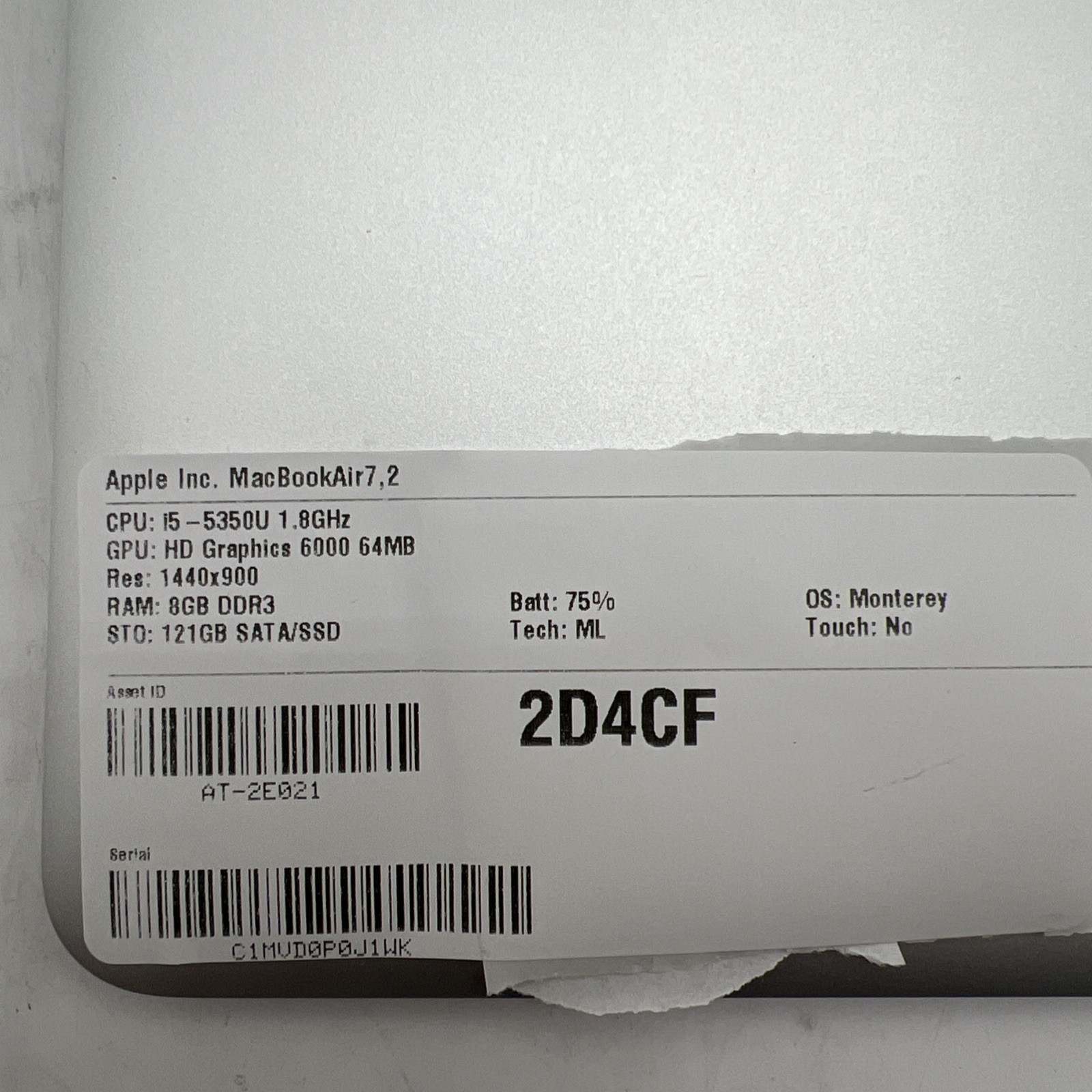 Apple MacBook Air A1466 E2015 i5 5350U 1.8GHz 8GB RAM 128GB SATA/SSD Monterey