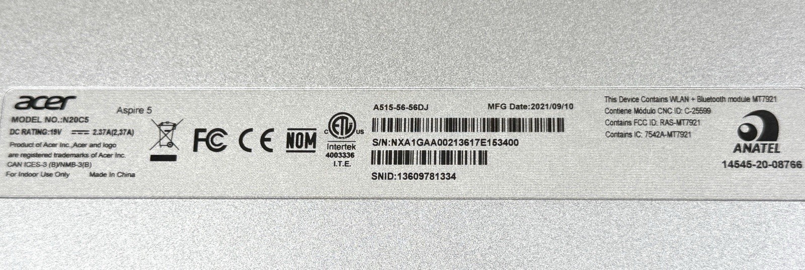 Acer Aspire 5 A515-56-56DJ 15.6″ FHD 2.4GHz Core i5-1135G7 8GB RAM No SSD READ