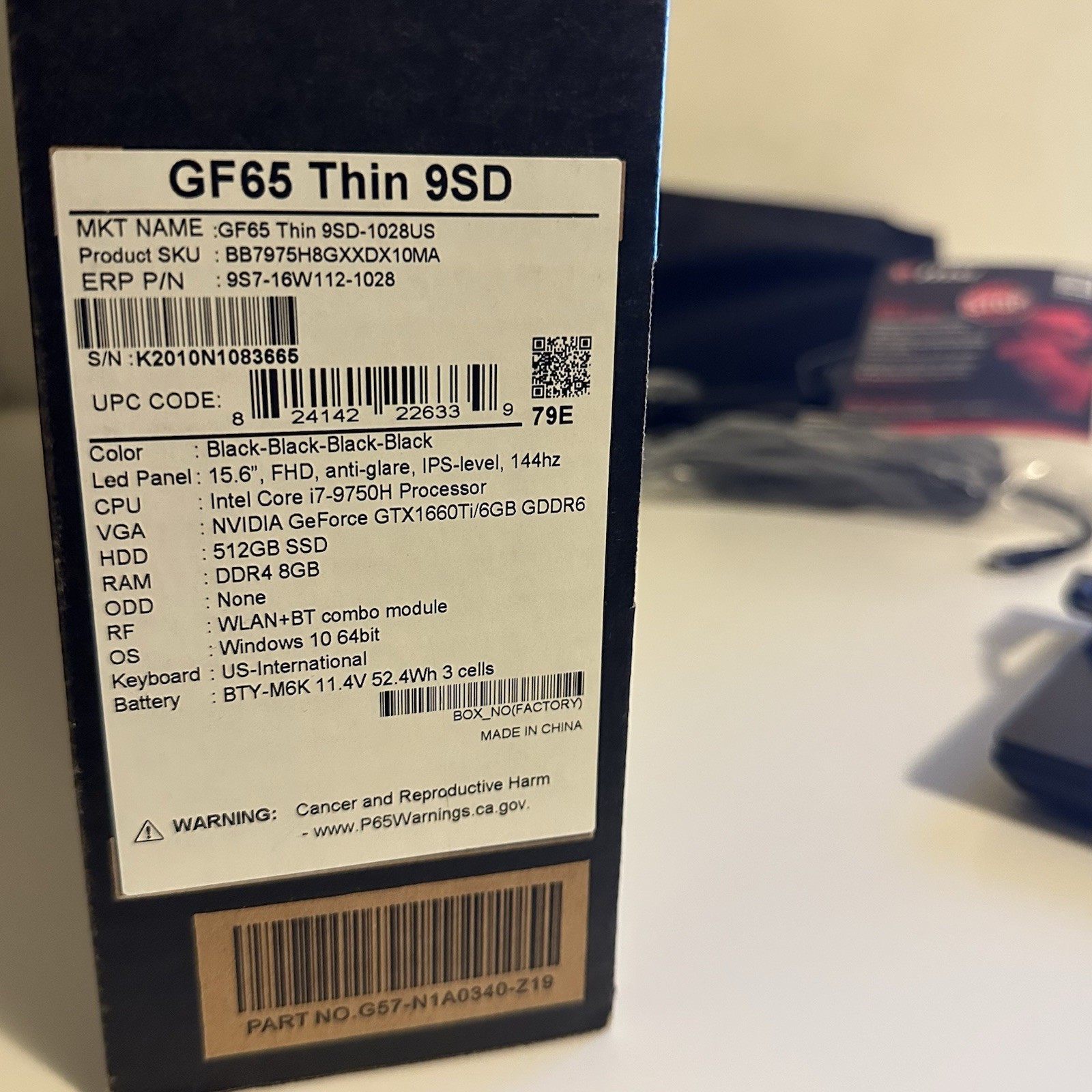 UPGRADED MSI GF65 Thin 9SD-837 Gaming Laptop i7-9750H 32GB 512GB SSD GTX 1660Ti