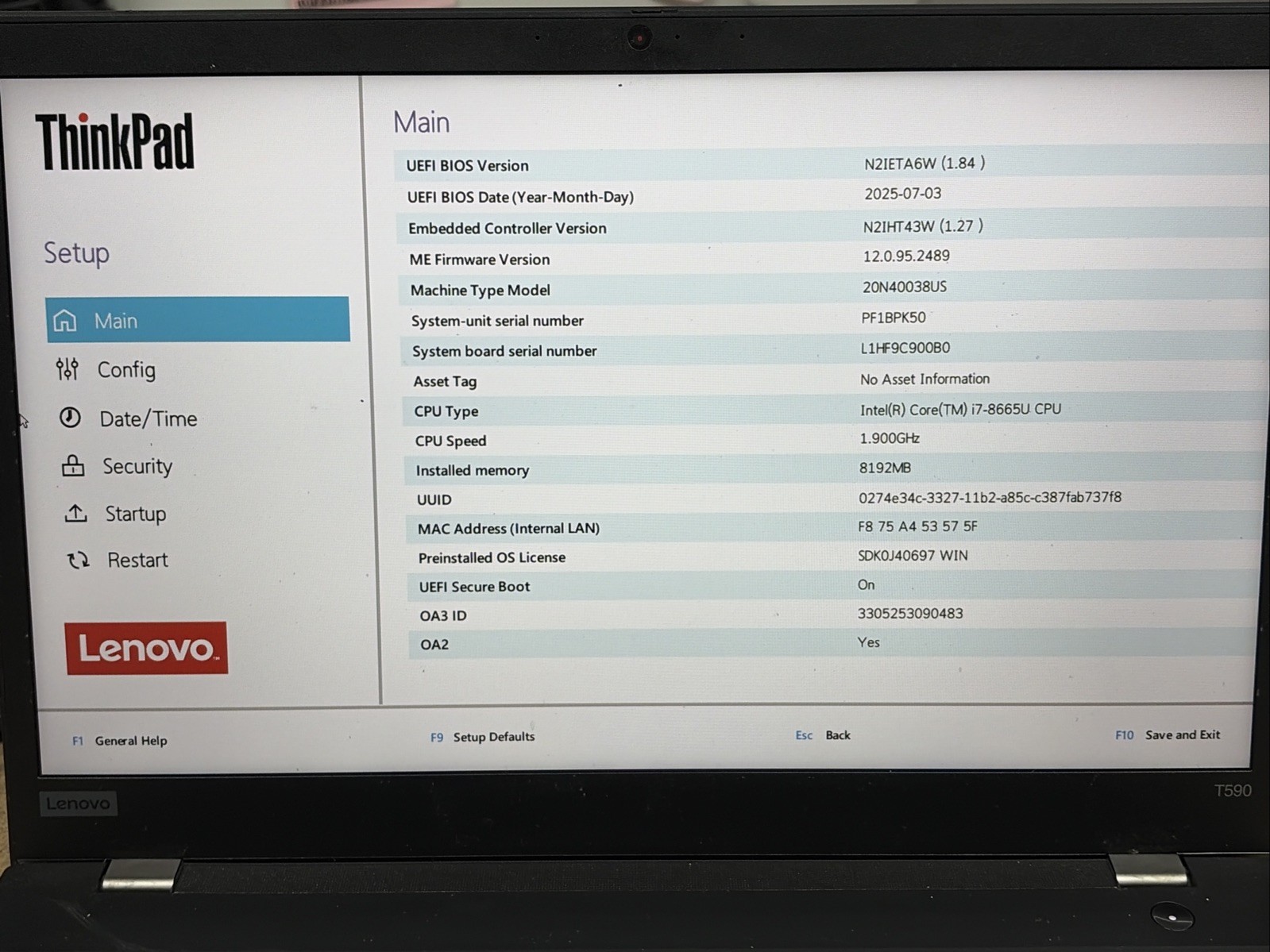 Lenovo ThinkPad T590 15.6″ FHD Touch i7-8665U 8GB RAM No OS/SSD *Missing Key*