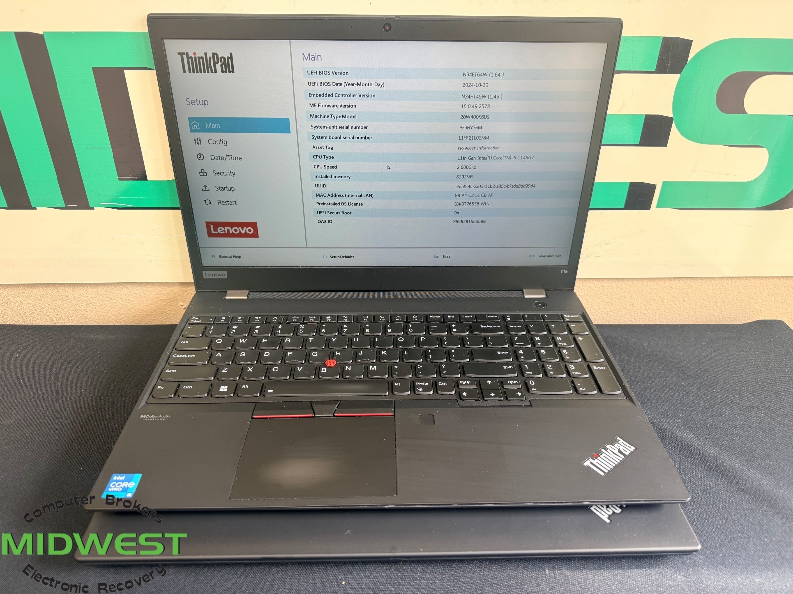 (Lot of 2) Lenovo ThinkPad T15 Gen 2 i5-1145G7 2.6GHz 8GB RAM No OS/HDD/SSD