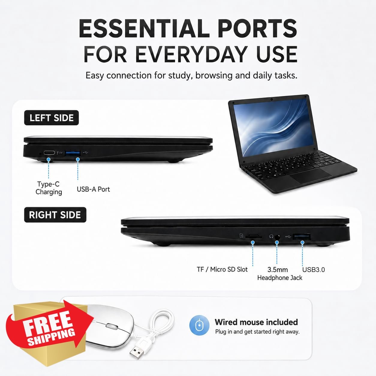 Fwmntu 10.1″ Android 13 Laptop Black