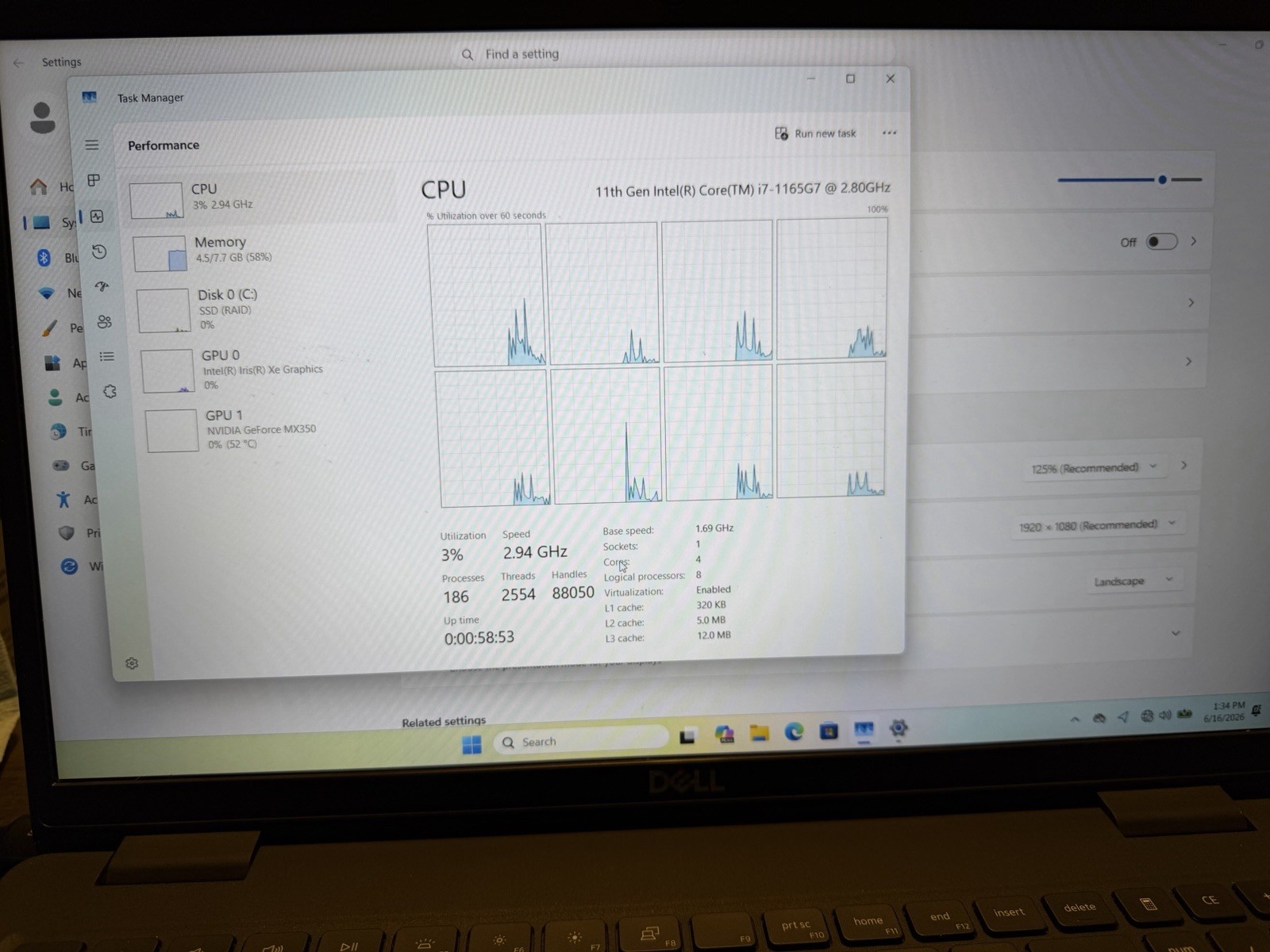 DELL LATITUDE 3520 INTEL CORE I7-1165G7 8GB RAM 256GB NVME GEFORCE MX350 15.6″
