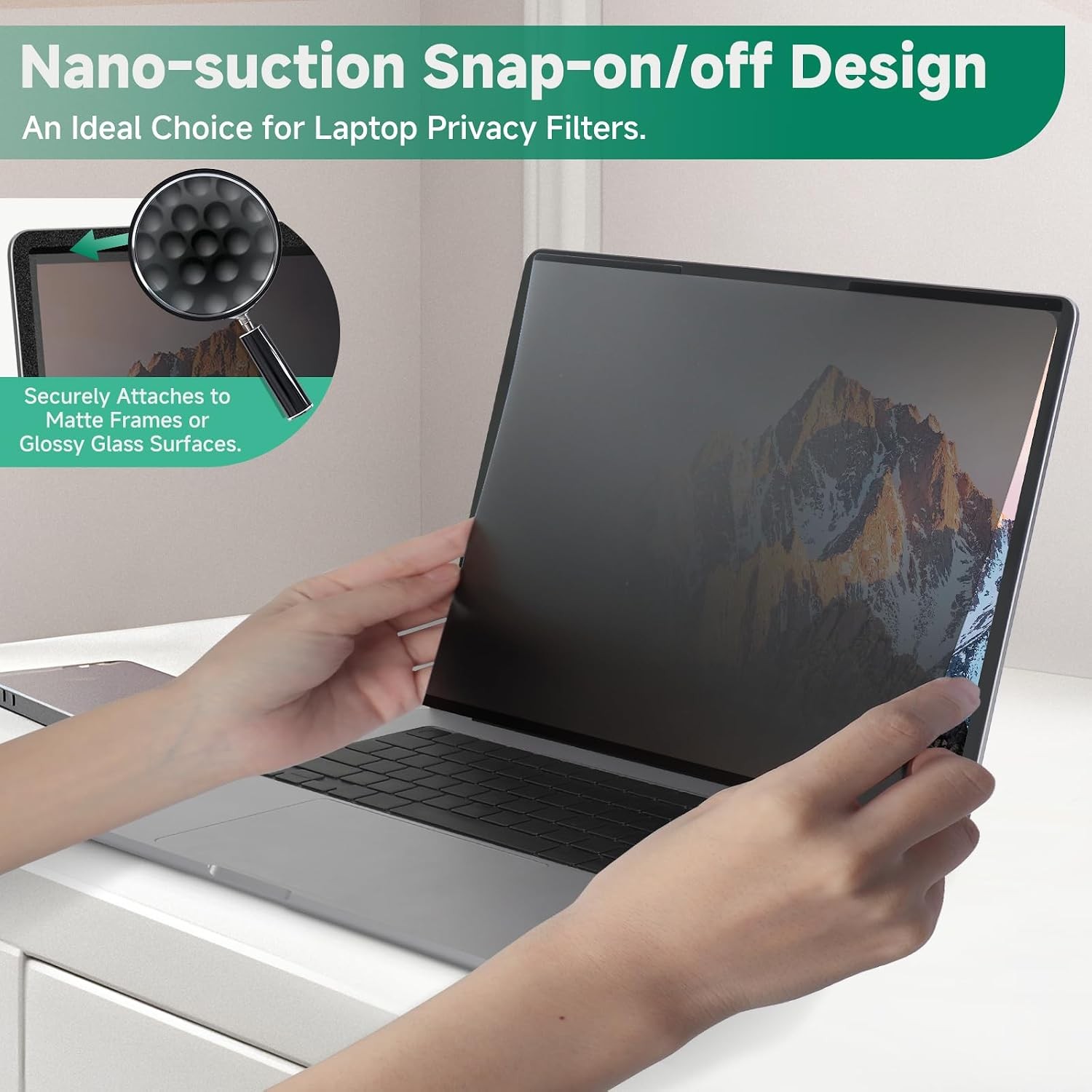 Removable 14 Inch 16:10 Nano-Suction Privacy Screen Shield for Laptops, Anti Gla