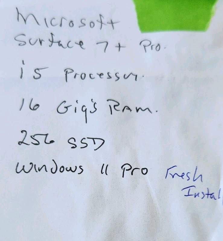 Microsoft Surface Pro 7+ plus i7, 16GB, 256 SSD, 11th Gen 1165G7 processor,