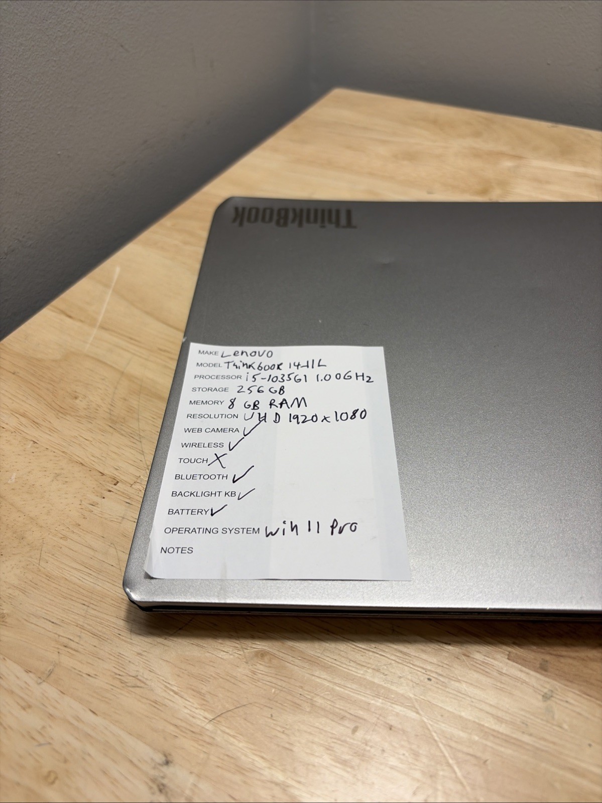 Lenovo ThinkBook 14 IIL Core i5-1035G1 1.0GHZ 8GB 256GB WCam WiFi Win11 Cord
