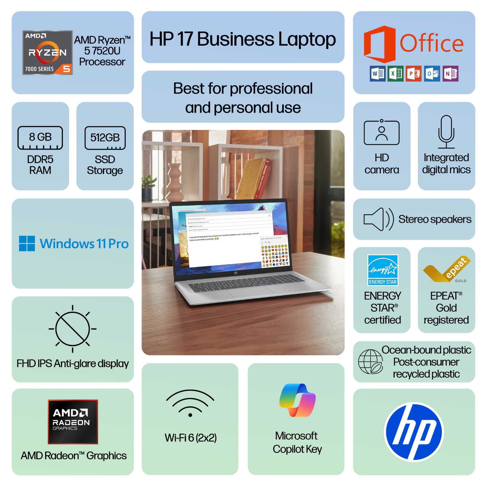 2026 HP Pavilion Laptop 17.3″ FHD, AMD Ryzen 5, 8GB RAM & 512GB SSD Win 11 Pro