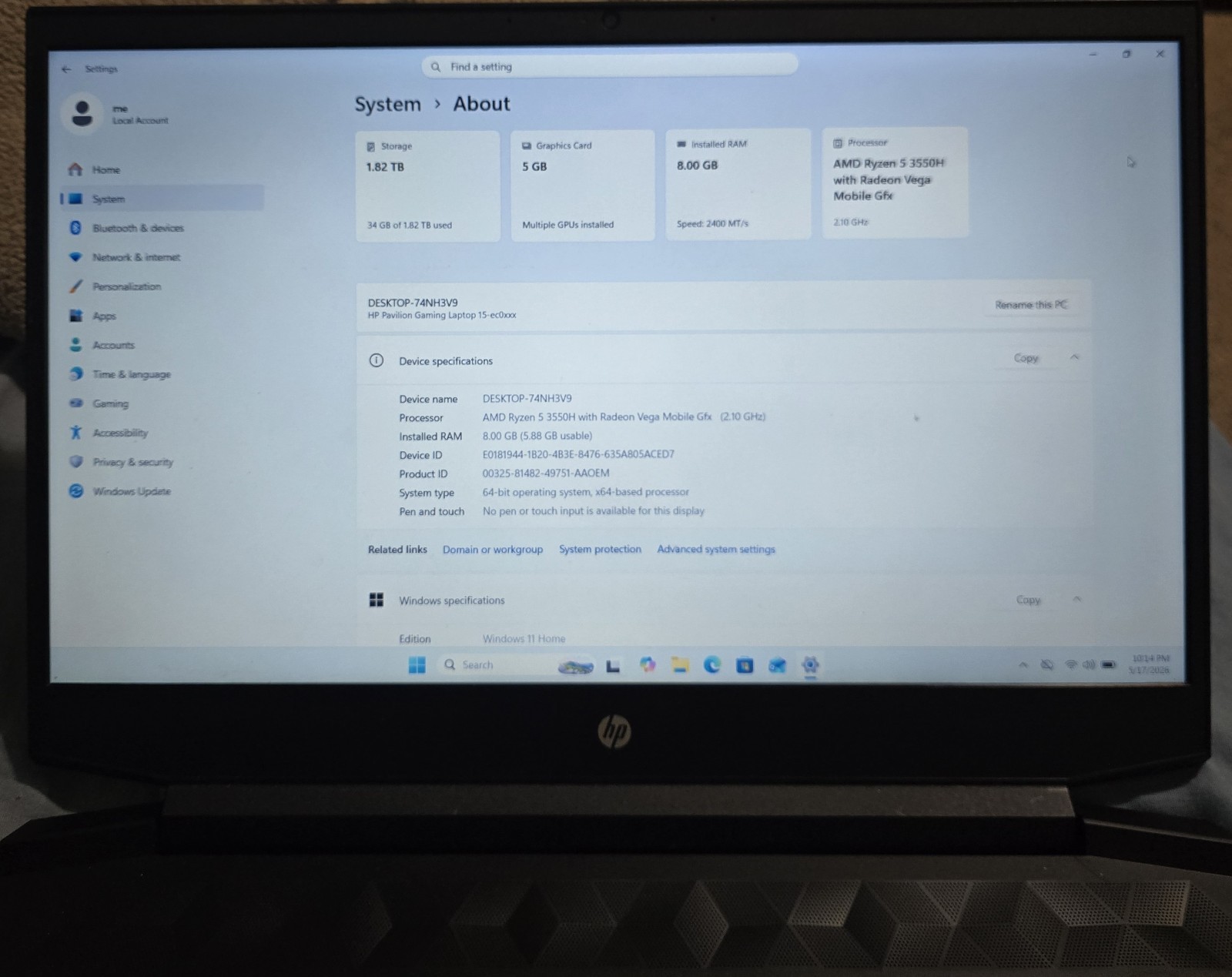 HP Pavilion Gaming Laptop 15-EC0013DX Windows 11 Home 15.6″ FHD.