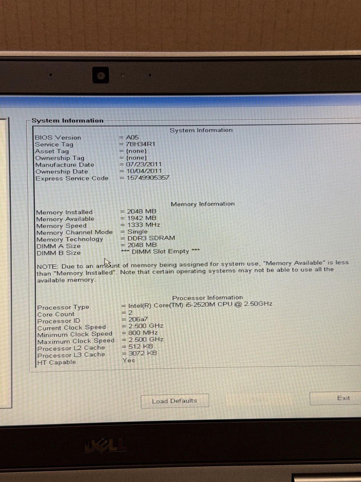 Dell Latitude E6320 i5-2520M @2.5GHz 2GB RAM 250GB HDD (No Battery)