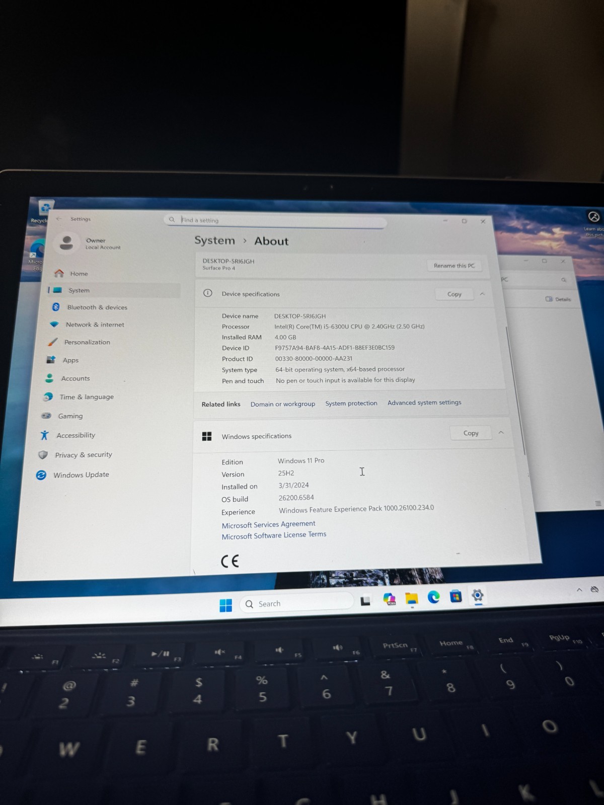 Microsoft Surface Pro 4 Core I5-6300U 128GB SSD 4GB RAM Laptop #6333