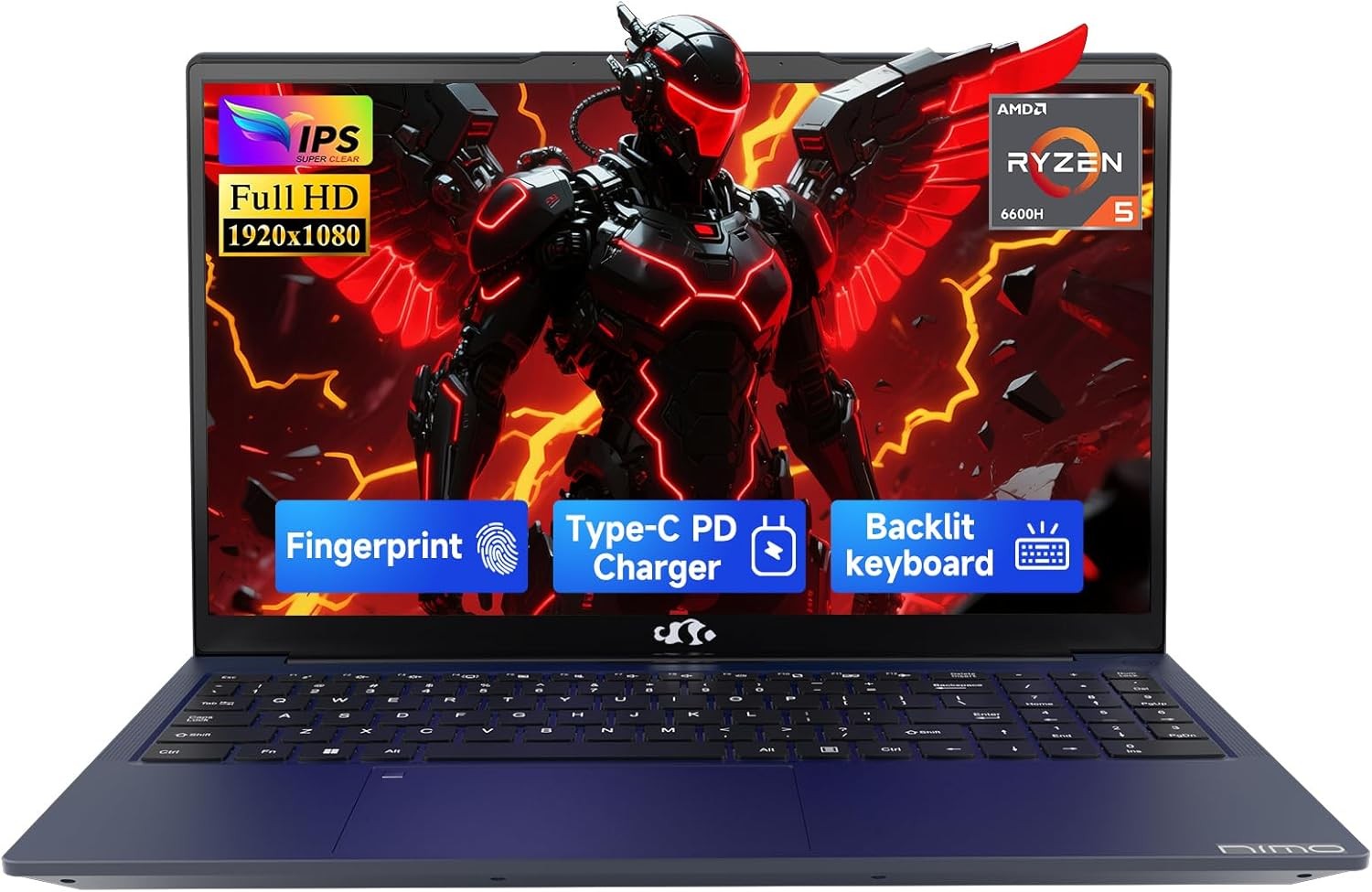 NIMO 15.6″ Gaming Laptop AMD Ryzen 5 6600H 16GB DDR5 RAM 1TB SSD Up to 4.5GHz