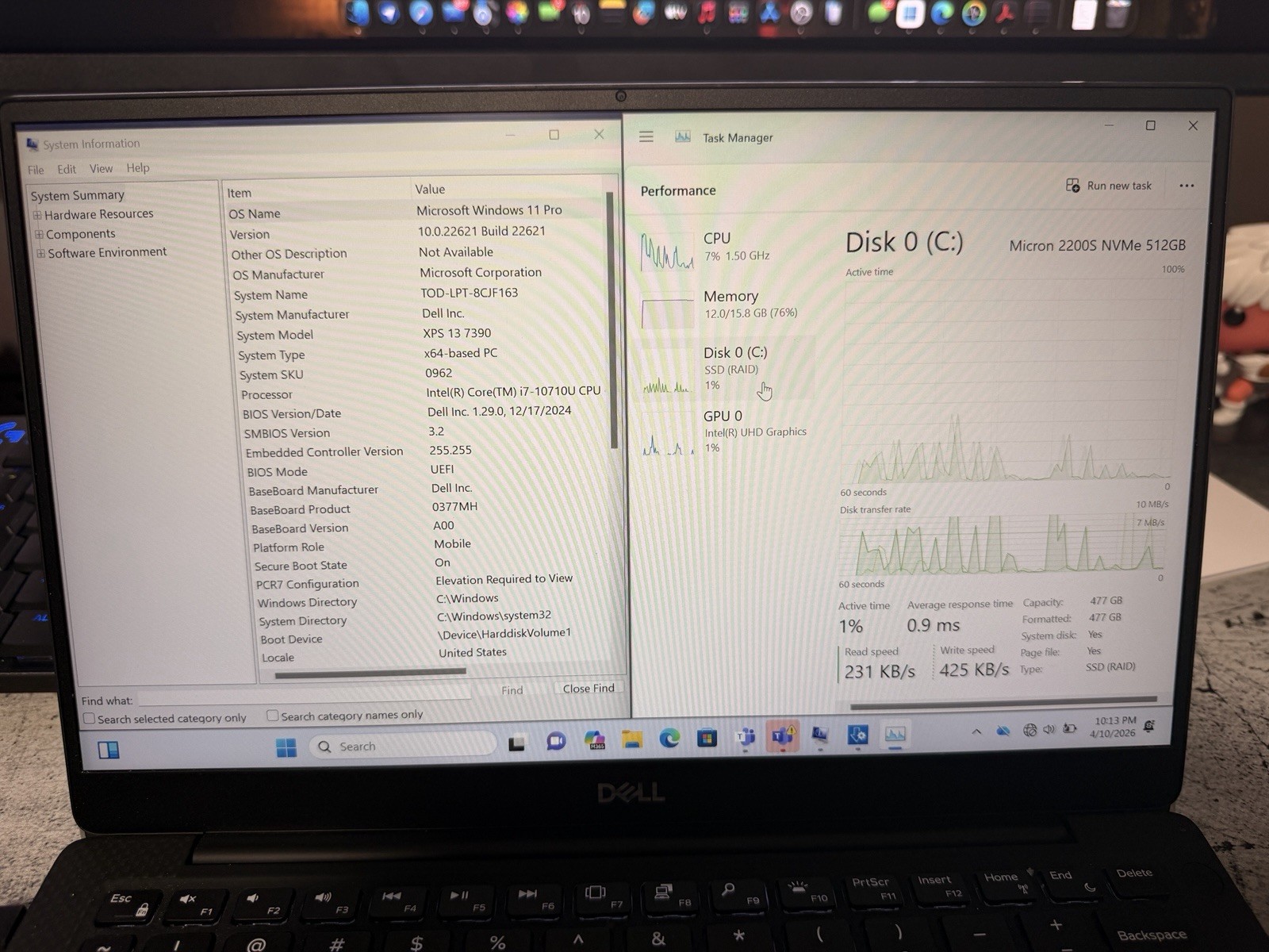 Dell XPS 13 7390 Laptop 13.3” i7-10710U 16GB RAM 512GB SSD Windows 10 Pro